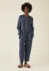 Half Placket Stripe Linen Shirt | Navy sold by TOAST