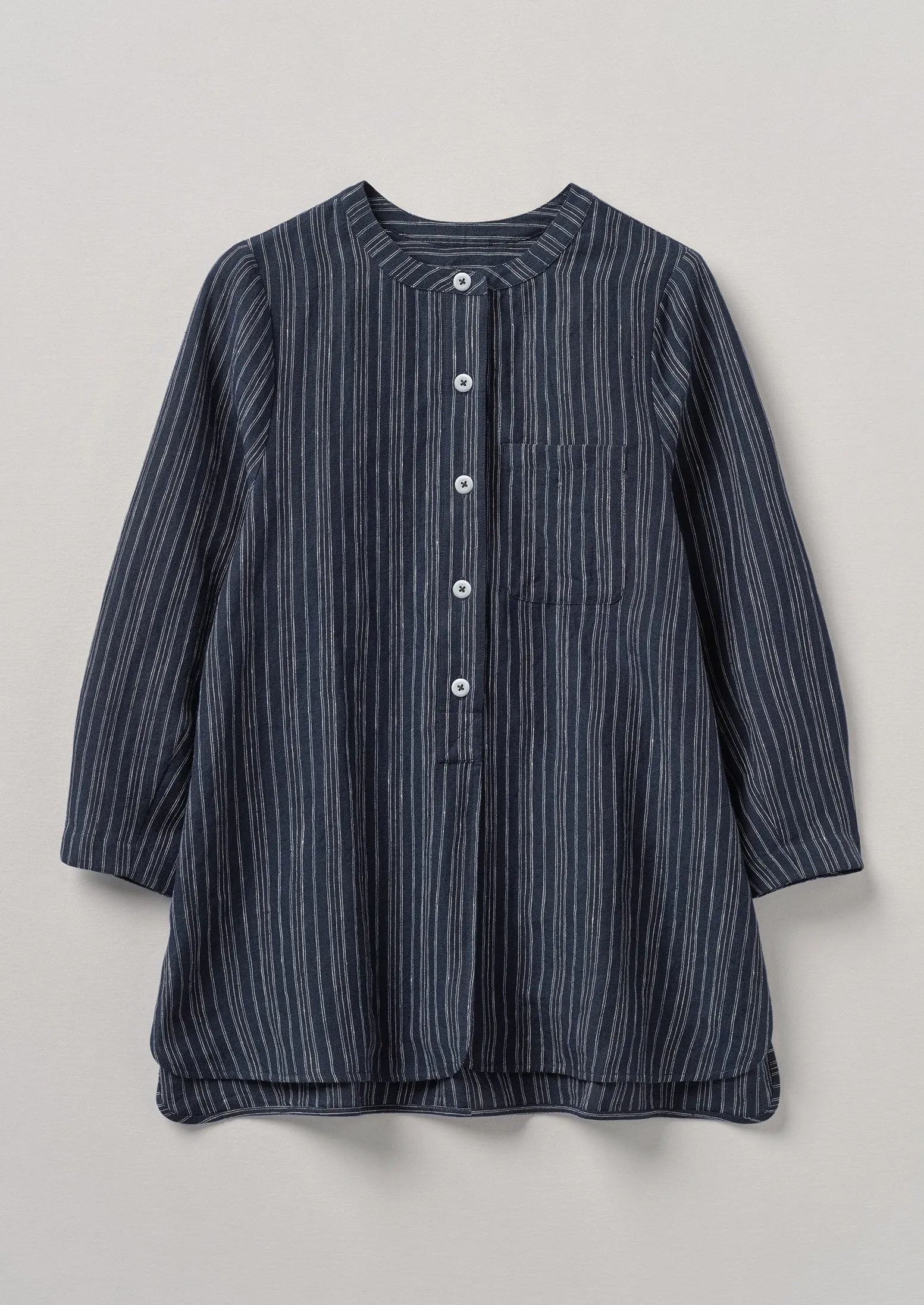 Half Placket Stripe Linen Shirt | Navy sold by TOAST