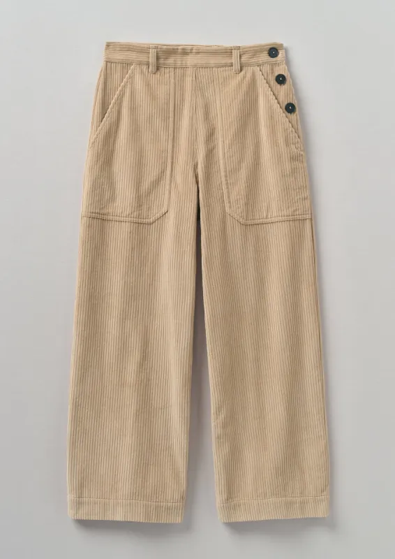 Annie Organic Cord Side Button Trousers | Blonde sold by TOAST