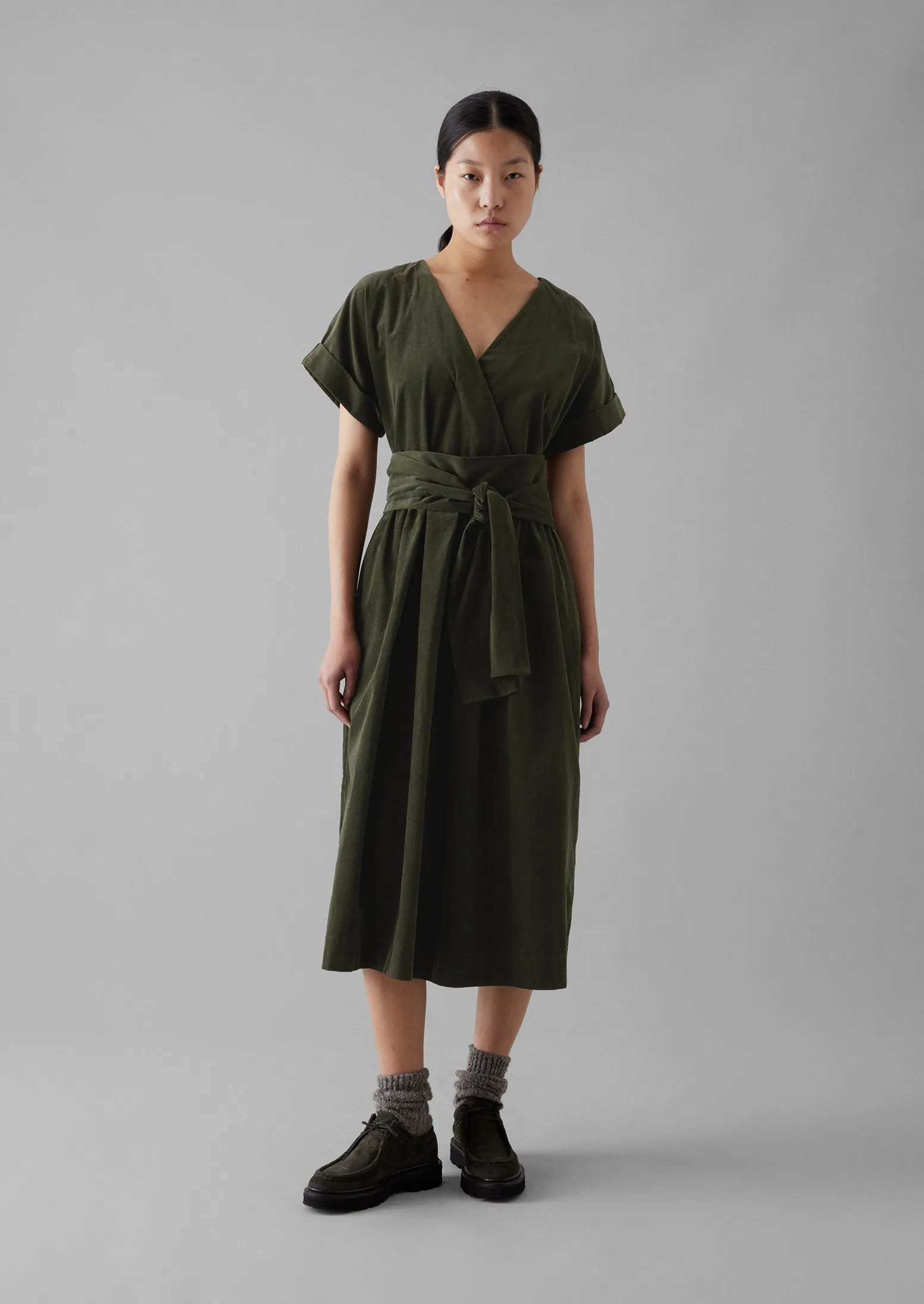 Needlecord Wrap Front Dress | Seaweed sold by TOAST product image thumbnail 4