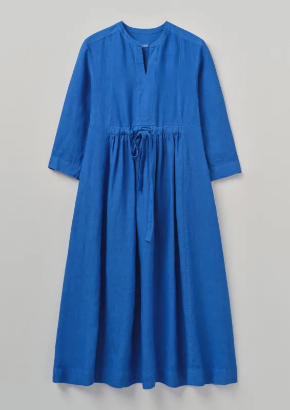 Gathered Garment Dyed Linen Dress | Sapphire sold by TOAST