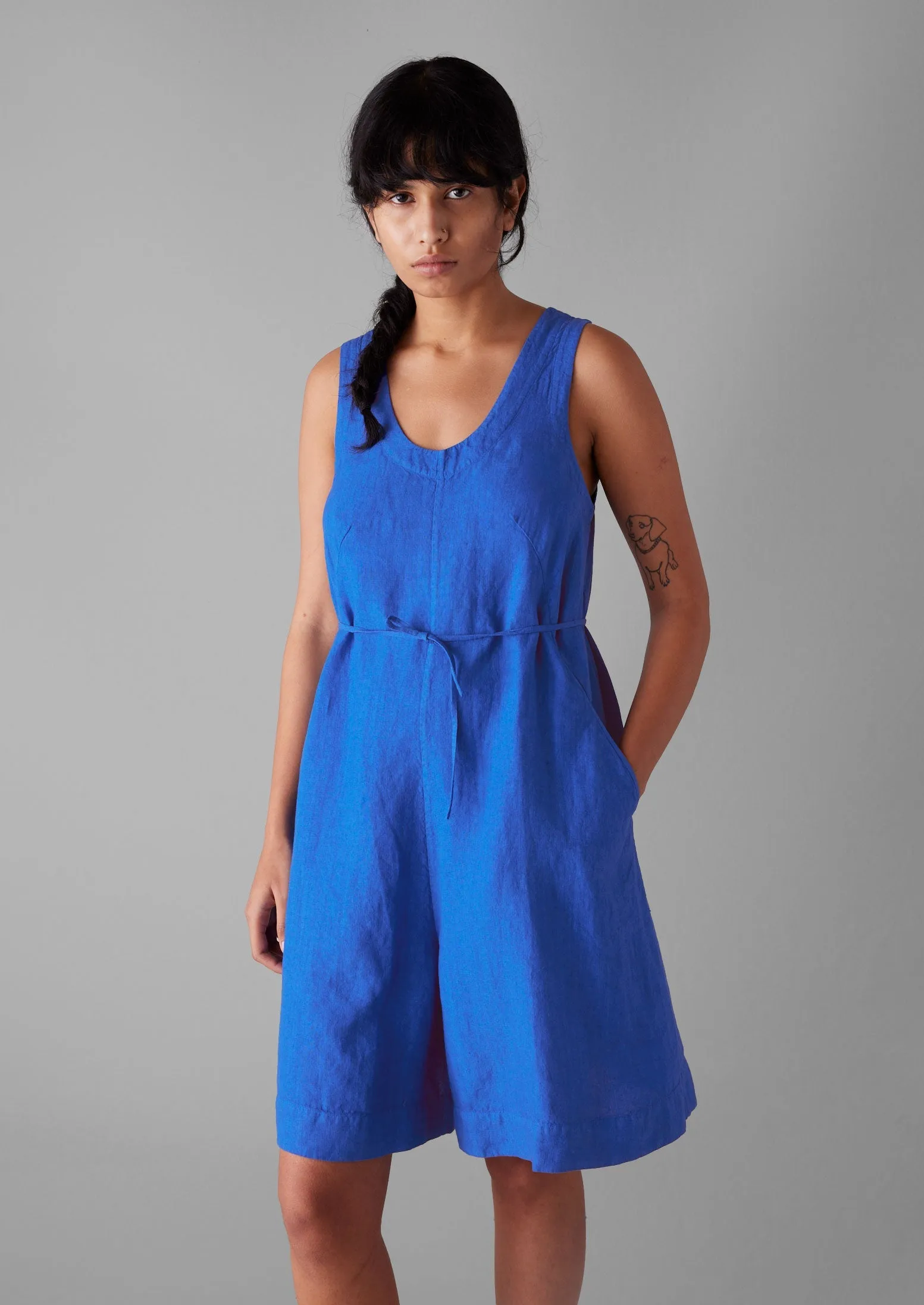 Garment Dyed Linen Short Jumpsuit | Sapphire sold by TOAST product image thumbnail 2