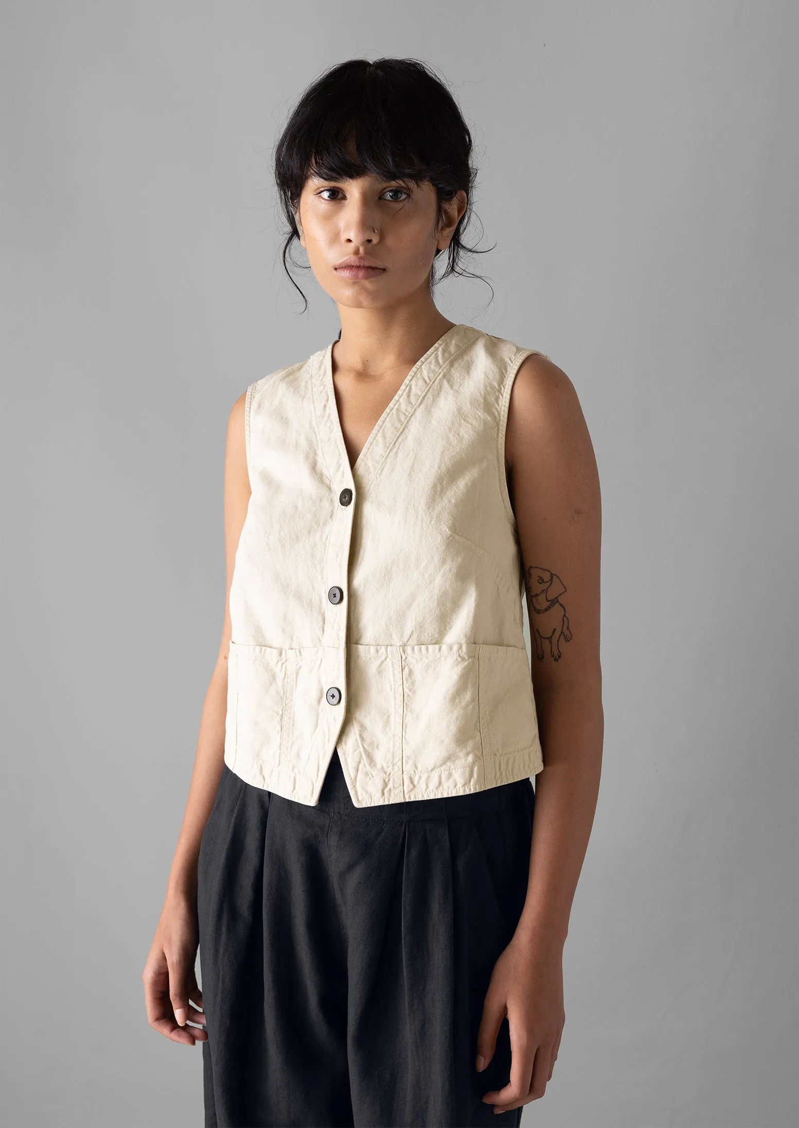 Cotton Linen Canvas Waistcoat Top | Wood Ash sold by TOAST product image thumbnail 4
