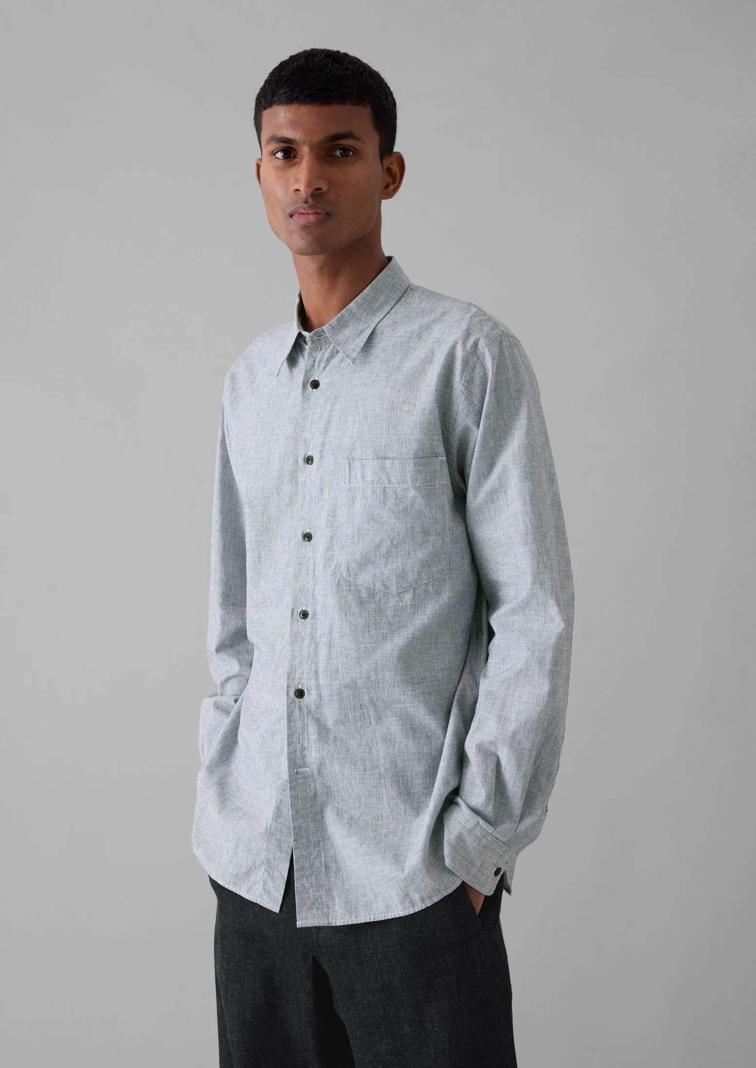 Chambray Cotton Linen Shirt | Charcoal sold by TOAST product image thumbnail 2