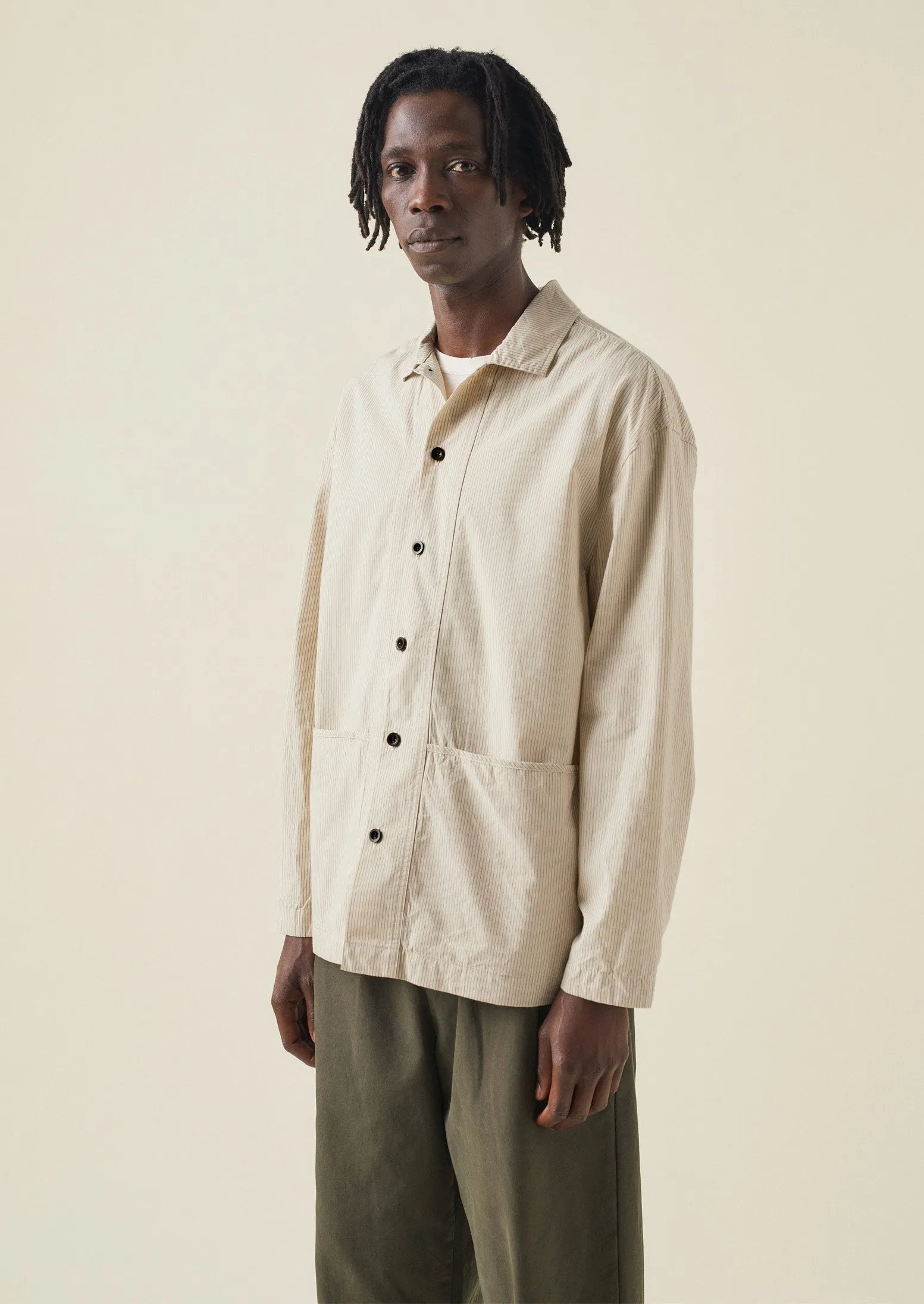 Crinkle Organic Cotton Stripe Shirt | Oyster Grey/Birch sold by TOAST product image thumbnail 4