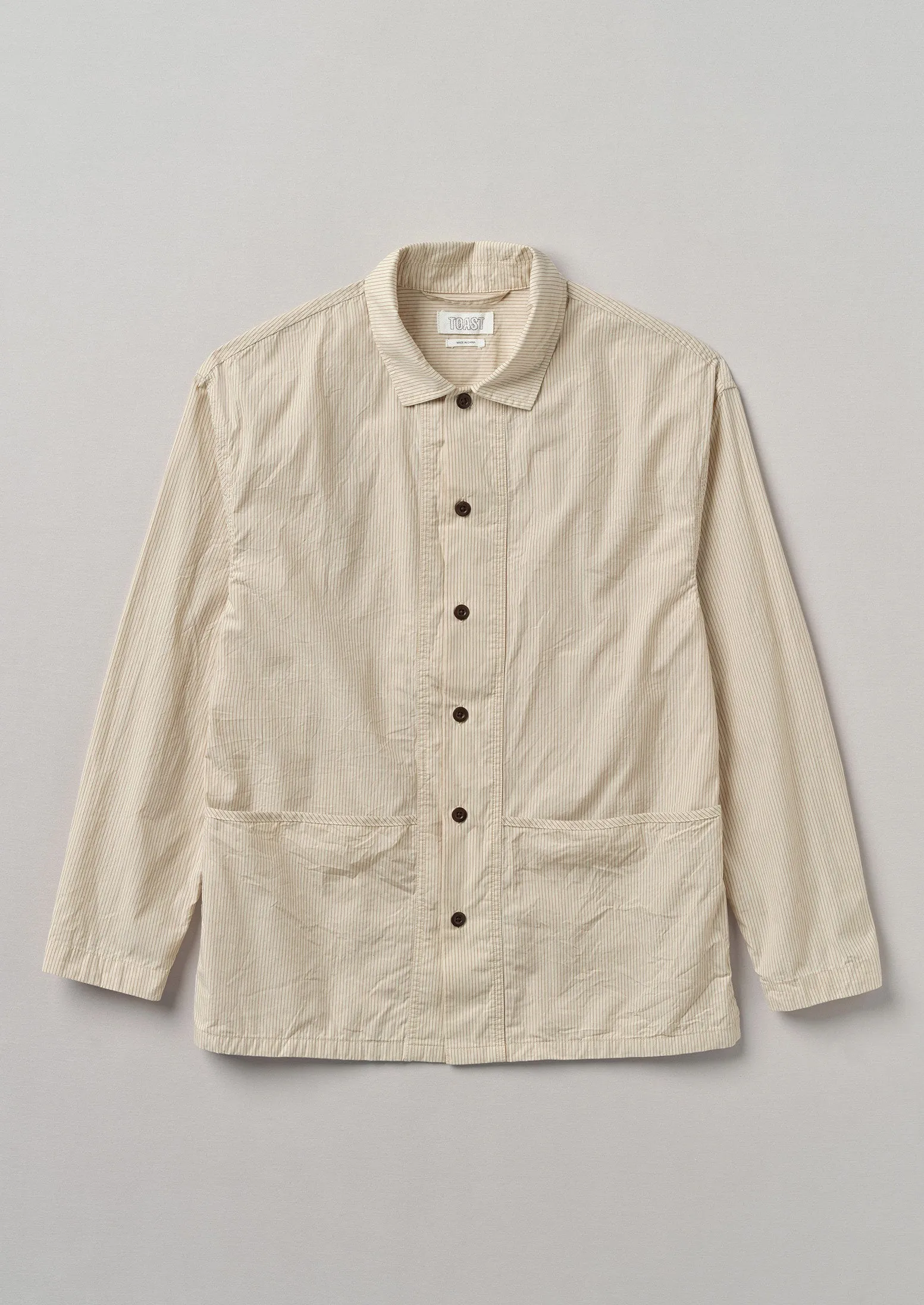 Crinkle Organic Cotton Stripe Shirt | Oyster Grey/Birch sold by TOAST