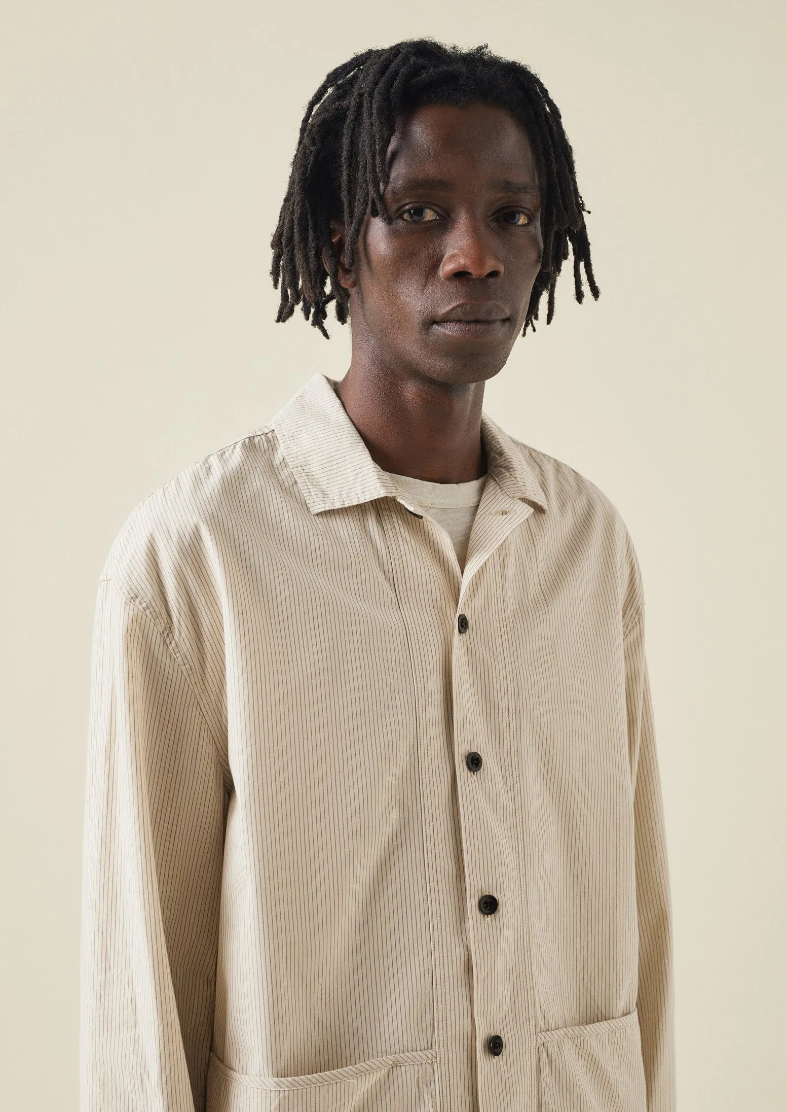 Crinkle Organic Cotton Stripe Shirt | Oyster Grey/Birch sold by TOAST product image thumbnail 3