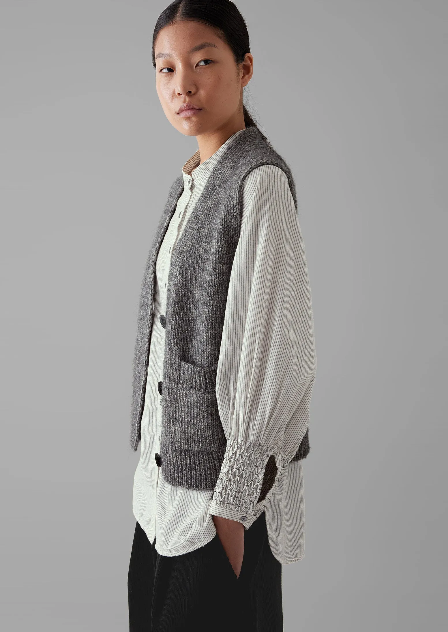 Cotton Alpaca Button Through Tank | Grey Melange sold by TOAST product image thumbnail 2