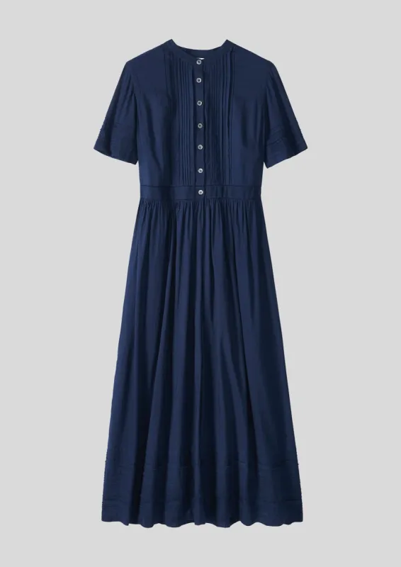 Pin Tuck Cotton Shirt Dress | Ink Blue sold by TOAST