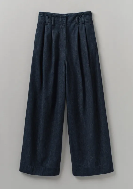 Cotton Hemp Denim Wide Leg Trousers | Indigo sold by TOAST