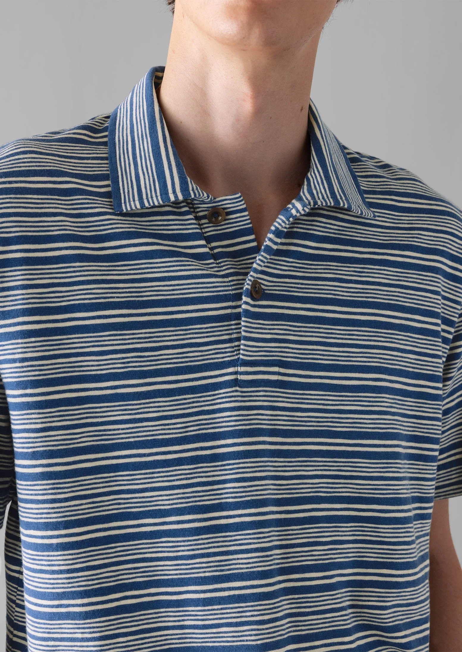 Stripe Organic Cotton Jersey Polo Shirt | Thistle/Putty sold by TOAST product image thumbnail 3