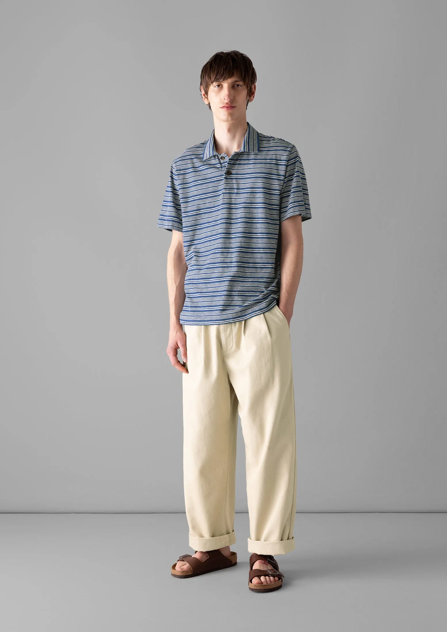 Stripe Organic Cotton Jersey Polo Shirt | Thistle/Putty sold by TOAST product image thumbnail 4
