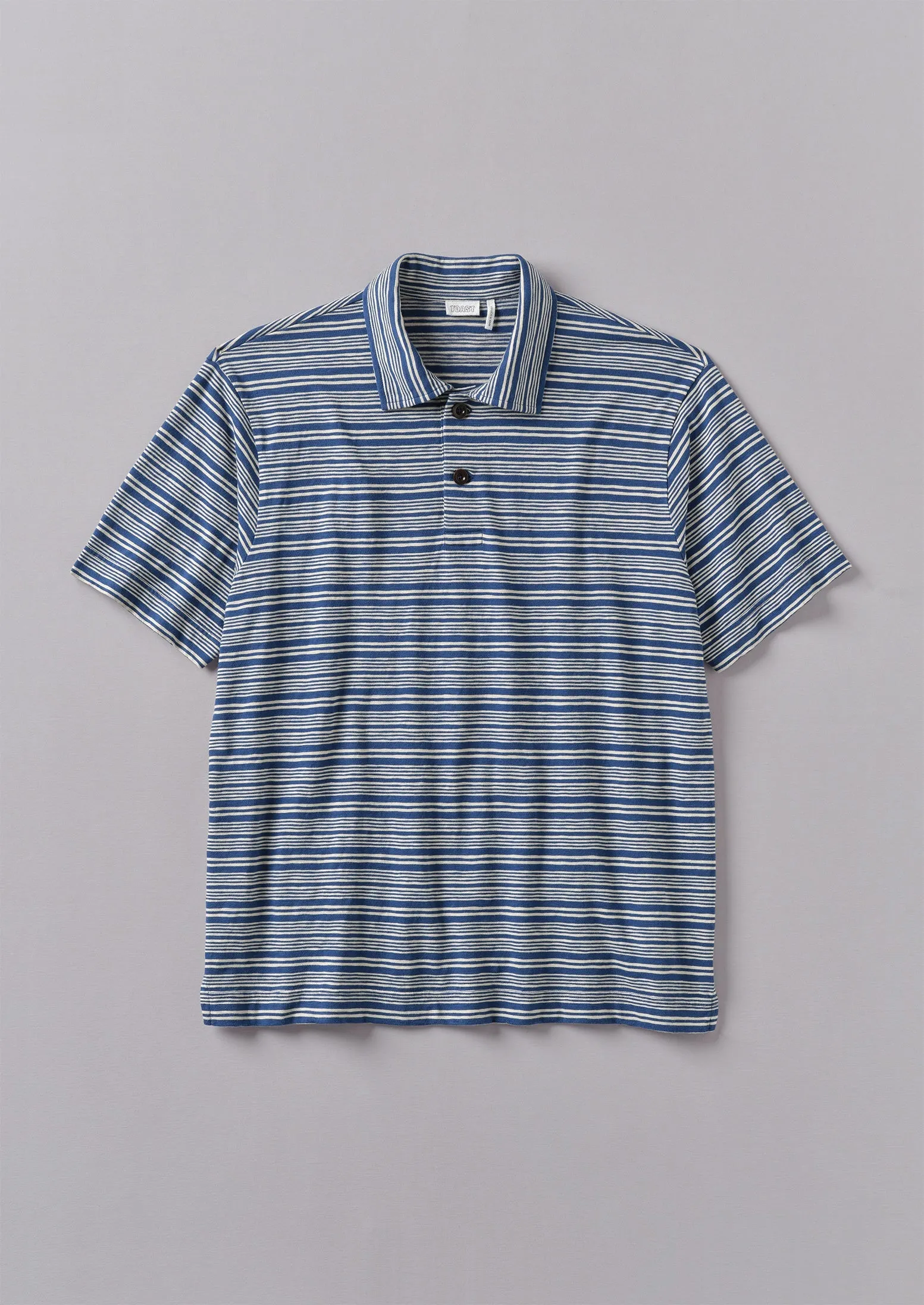 Stripe Organic Cotton Jersey Polo Shirt | Thistle/Putty sold by TOAST