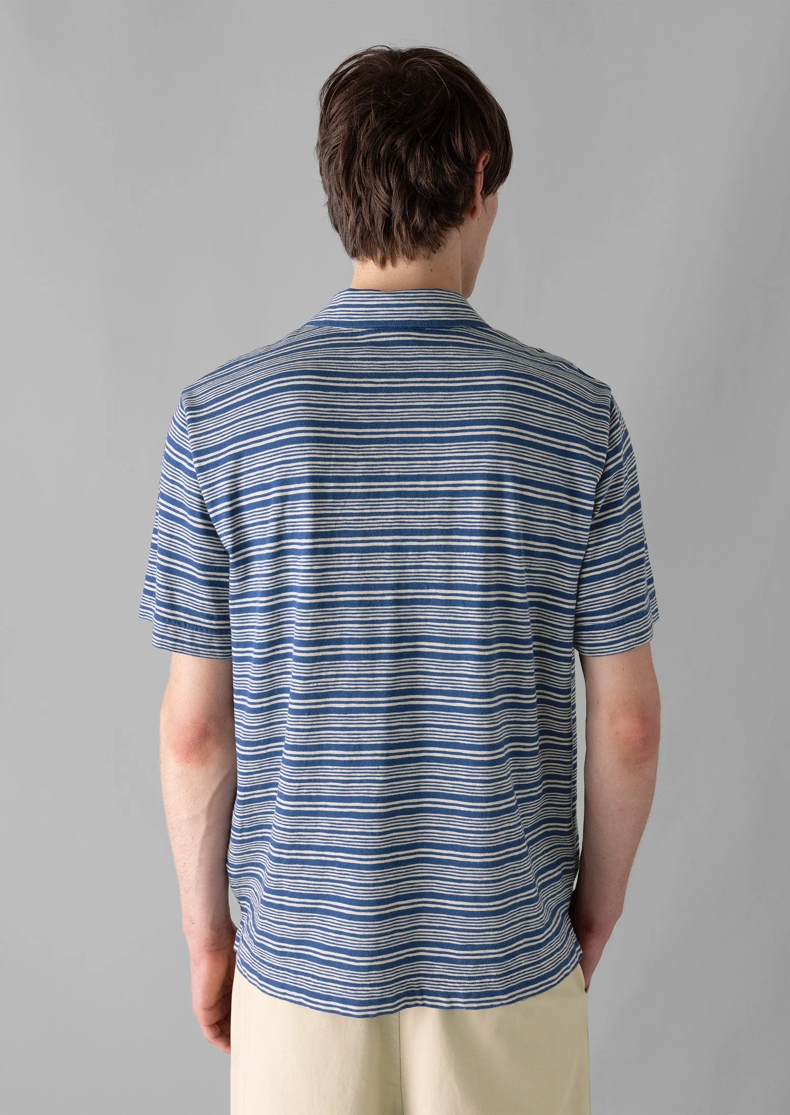 Stripe Organic Cotton Jersey Polo Shirt | Thistle/Putty sold by TOAST product image thumbnail 5