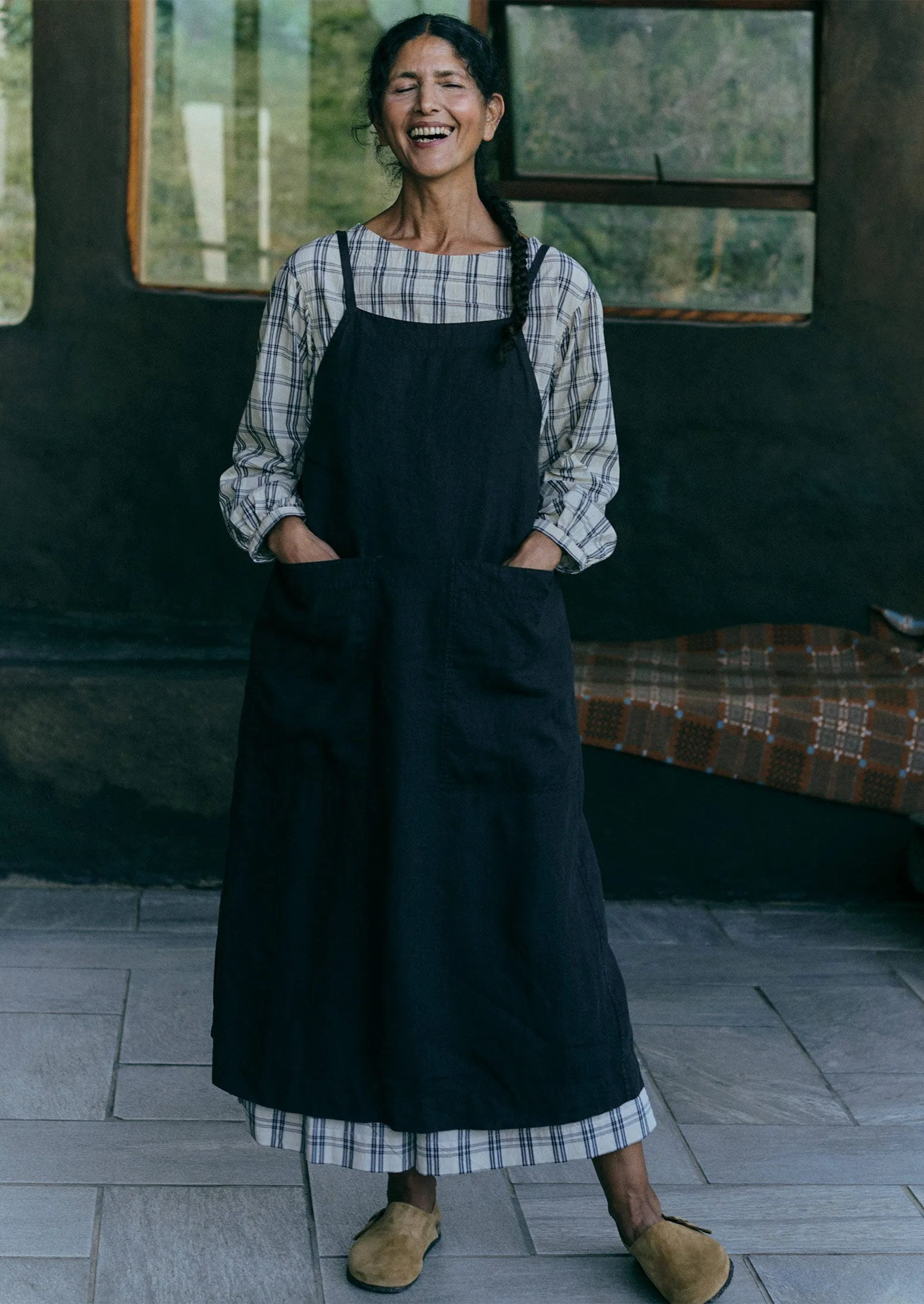 Garment Dyed Linen Apron Dress | Black Coffee sold by TOAST product image thumbnail 2