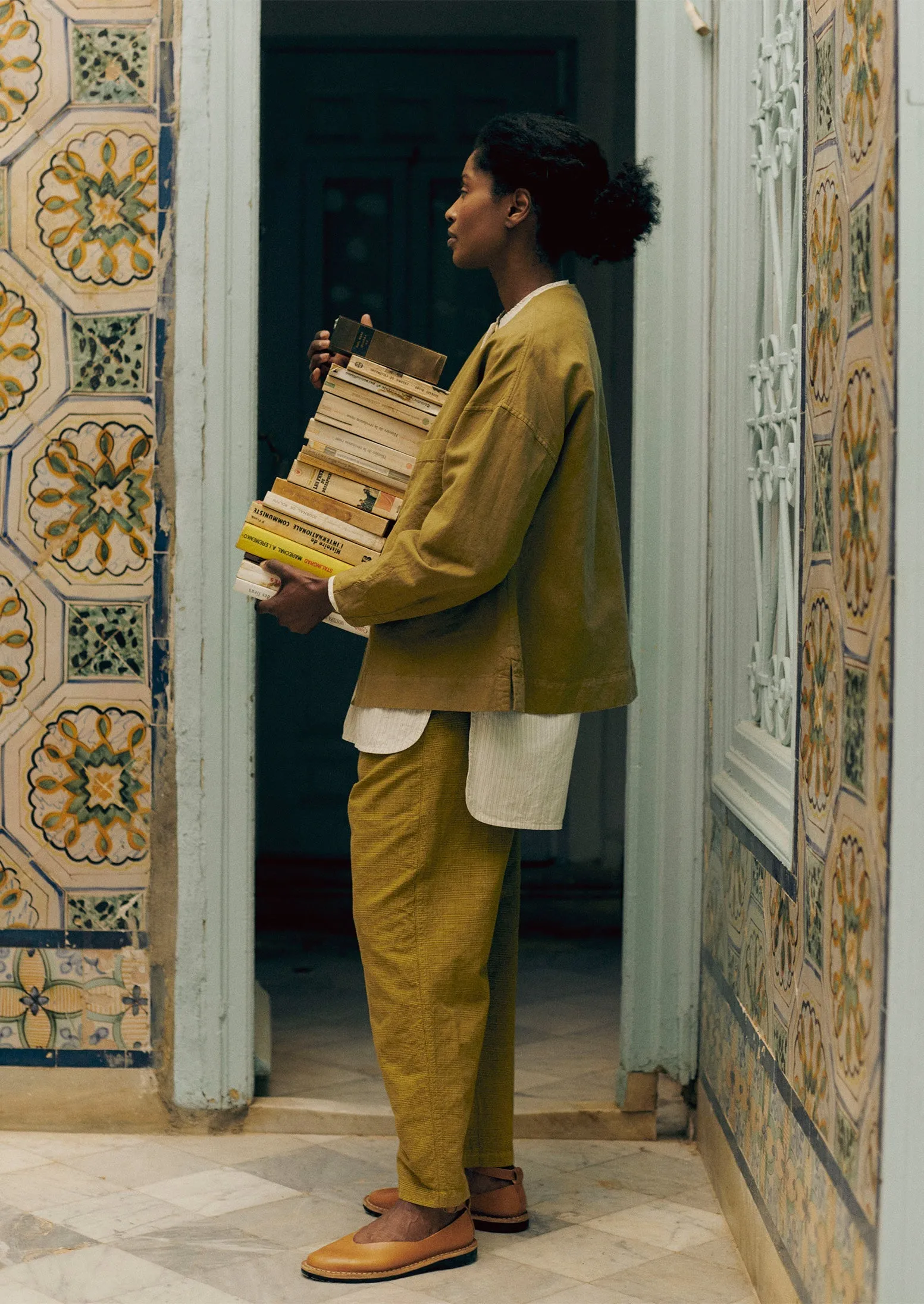 Alix Cotton Check Trousers | Golden Olive sold by TOAST product image thumbnail 2