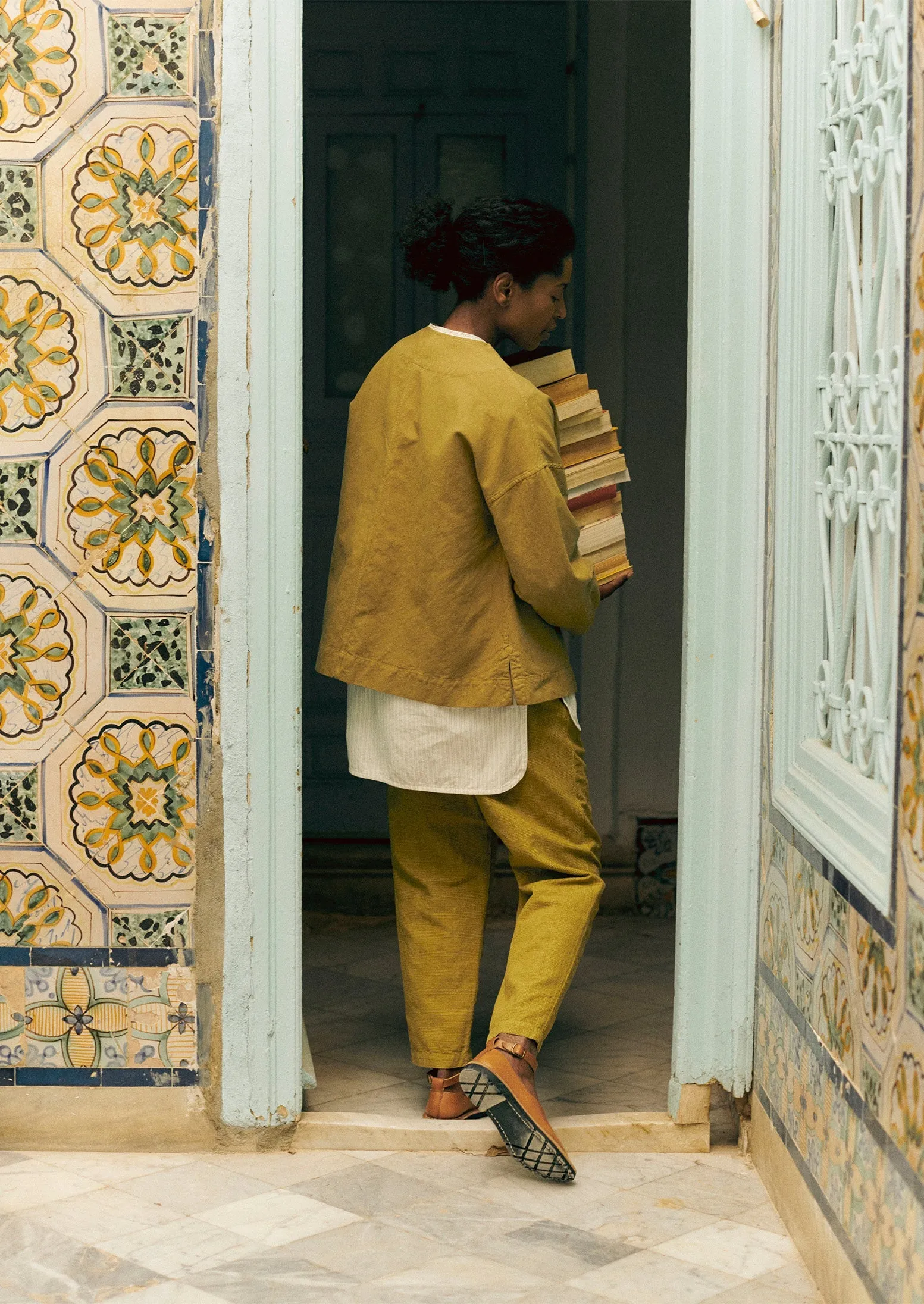 Alix Cotton Check Trousers | Golden Olive sold by TOAST product image thumbnail 3