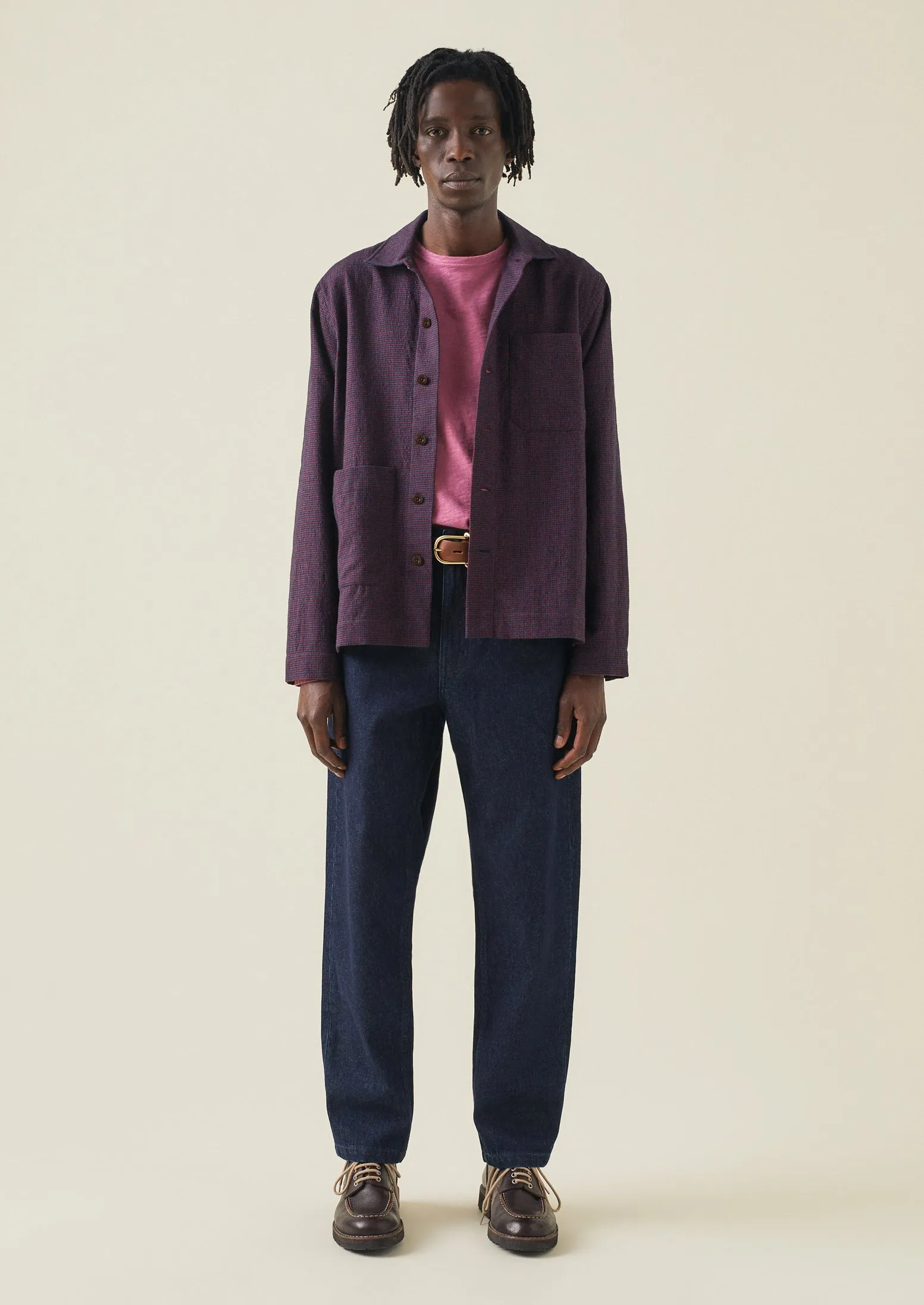 Houndstooth Check Wool Cotton Shirt | Dark Berry sold by TOAST product image thumbnail 3