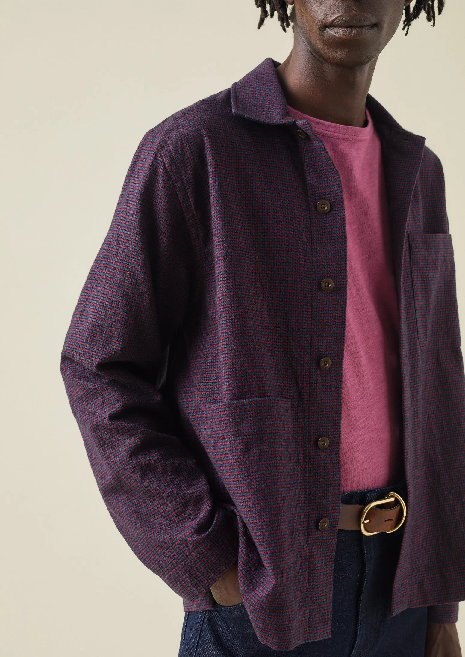Houndstooth Check Wool Cotton Shirt | Dark Berry sold by TOAST product image thumbnail 4
