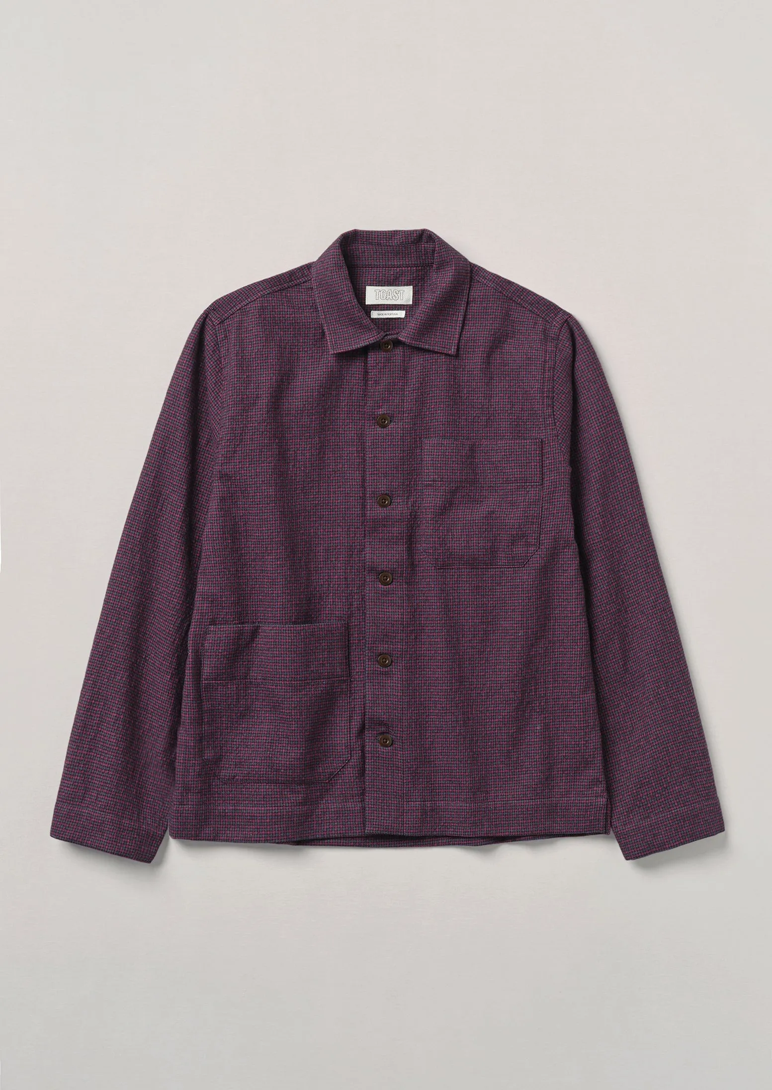 Houndstooth Check Wool Cotton Shirt | Dark Berry sold by TOAST