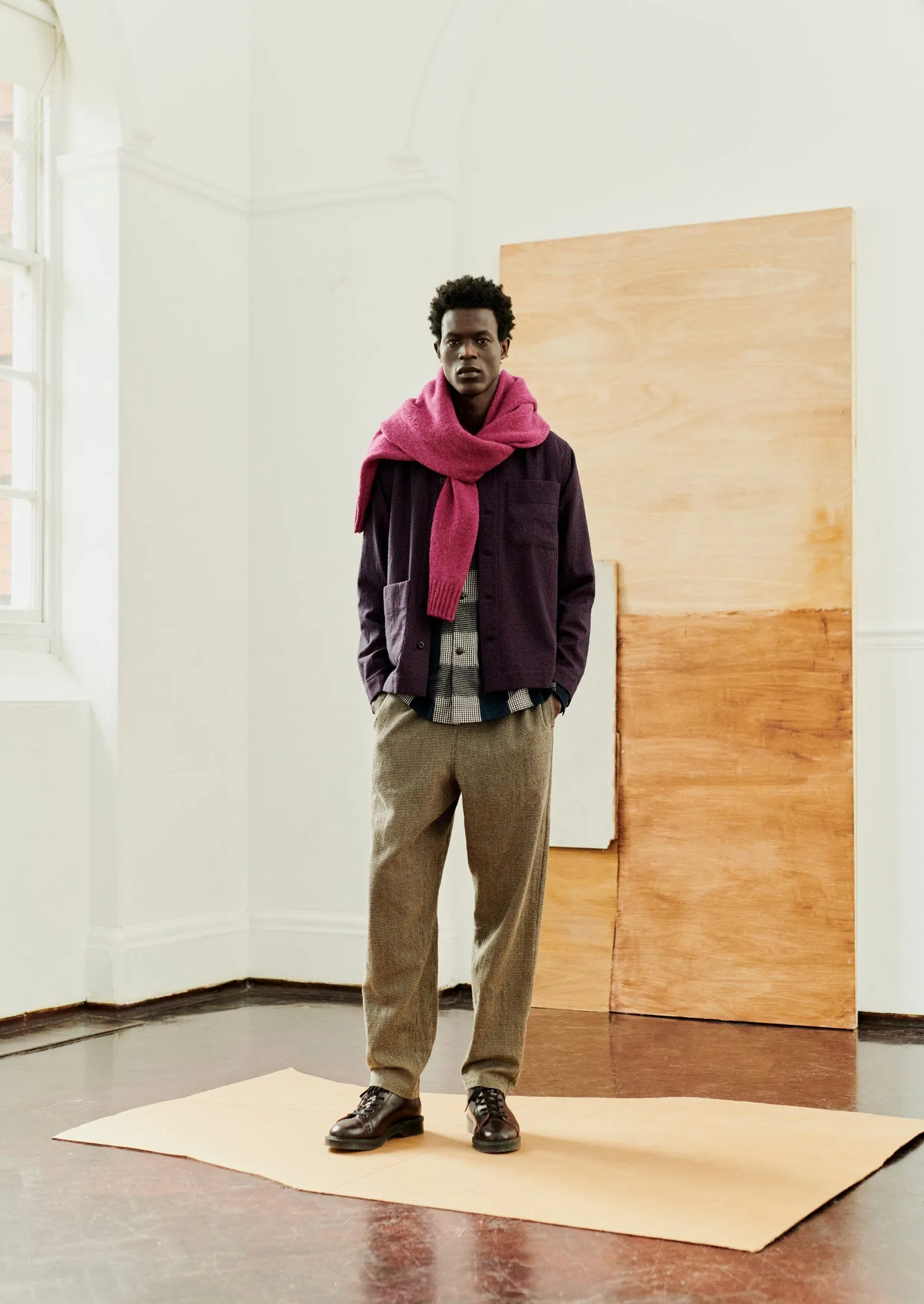 Houndstooth Check Wool Cotton Shirt | Dark Berry sold by TOAST product image thumbnail 2