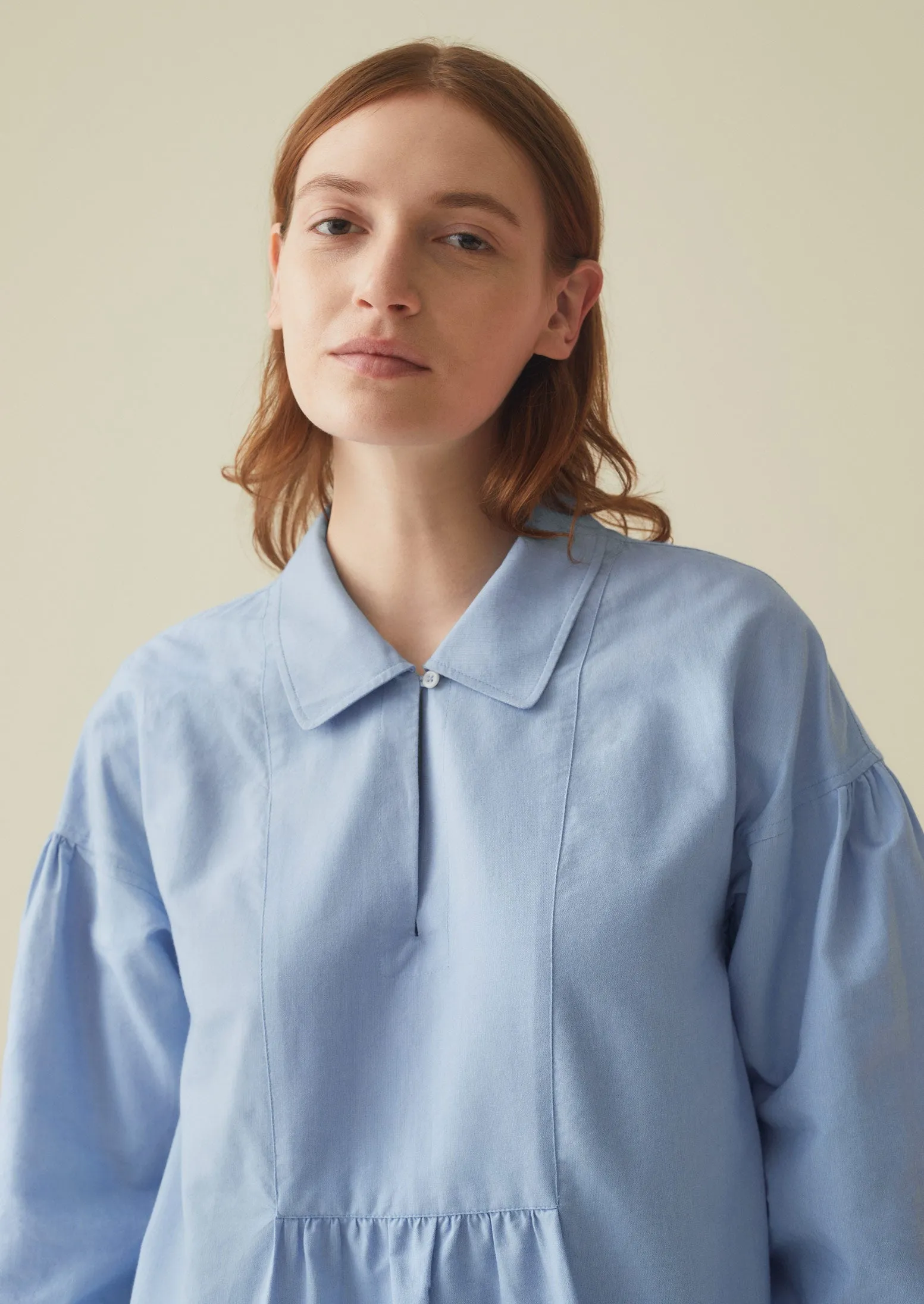 Gathered Sleeve Cotton Oxford Shirt | Chambray sold by TOAST product image thumbnail 3