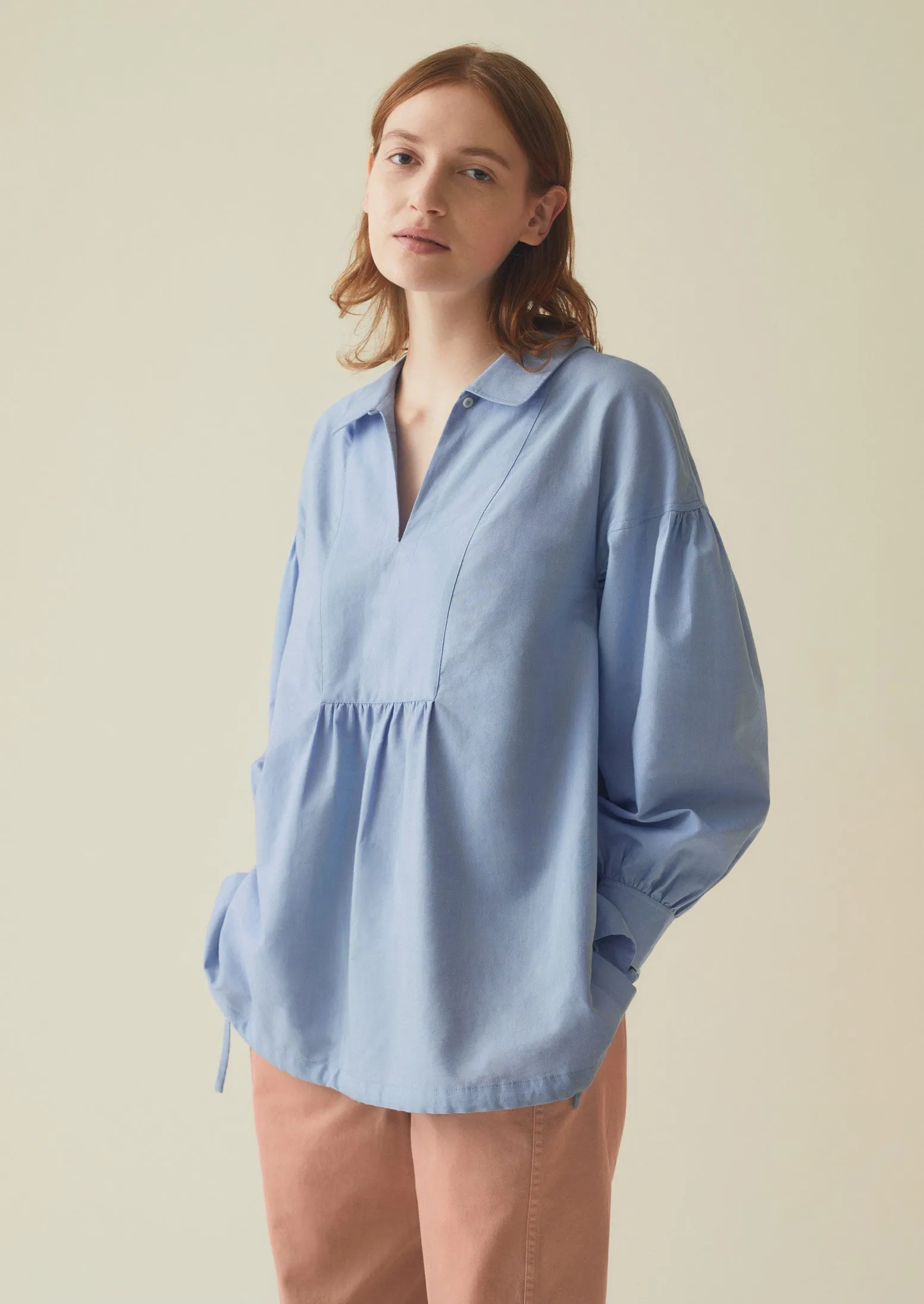 Gathered Sleeve Cotton Oxford Shirt | Chambray sold by TOAST product image thumbnail 4