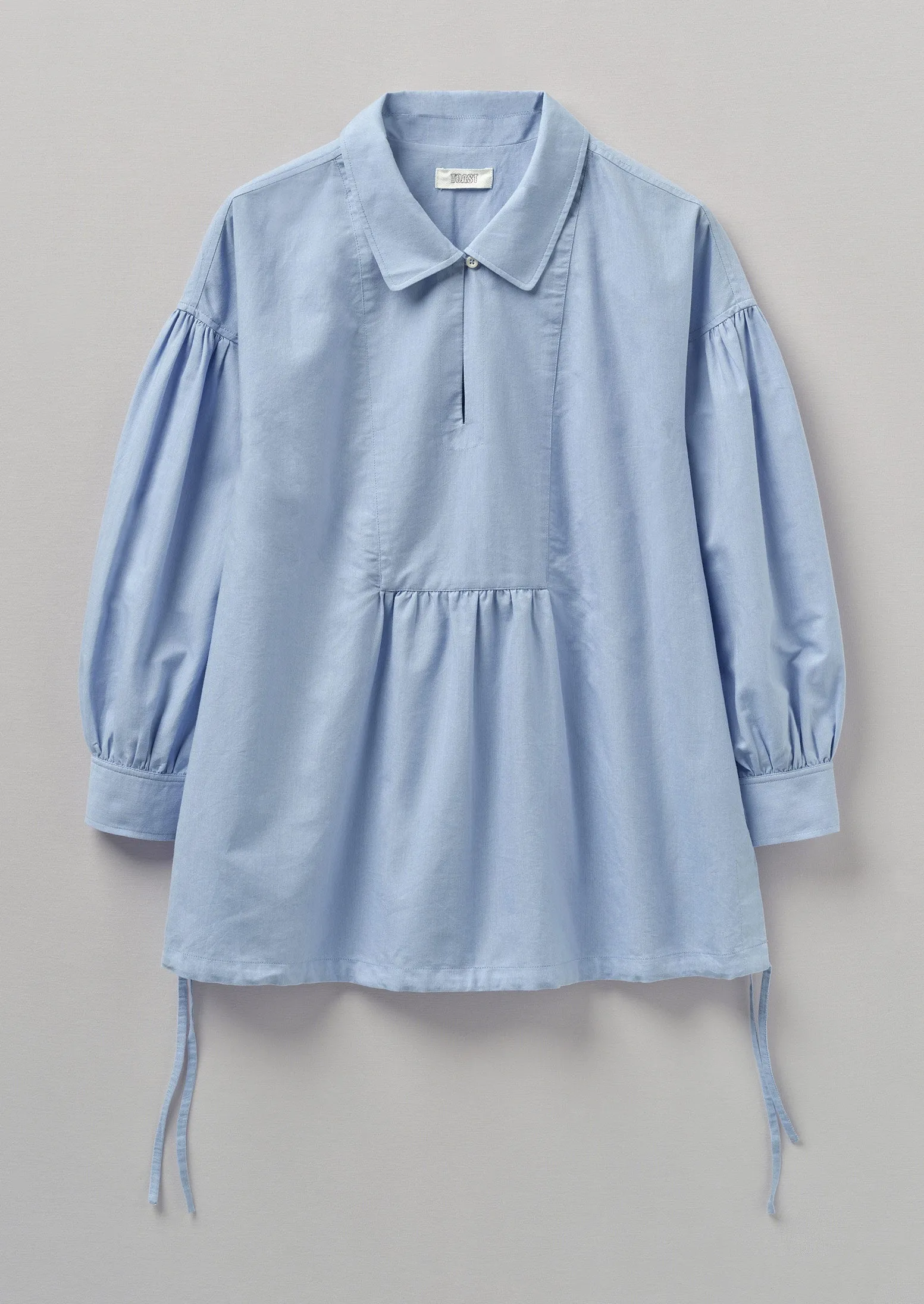 Gathered Sleeve Cotton Oxford Shirt | Chambray sold by TOAST