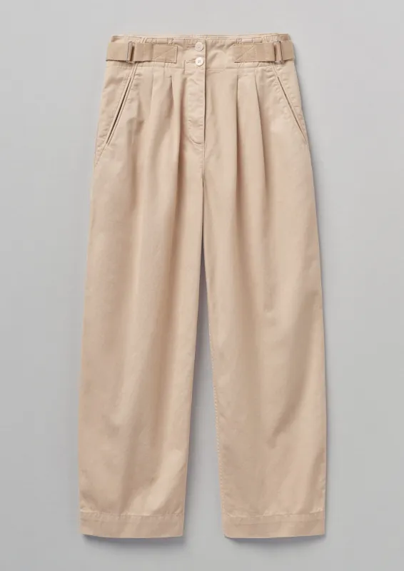 Side Tab Cotton Linen Twill Trousers | Shell sold by TOAST