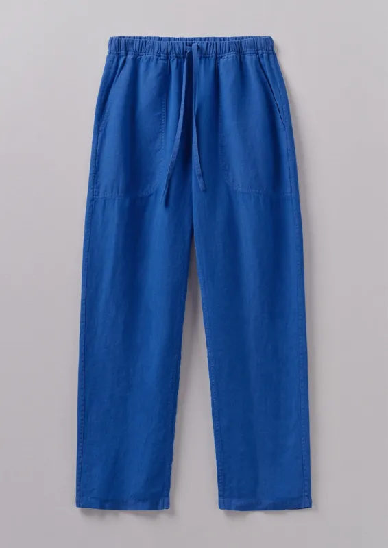 Panelled Garment Dyed Linen Trousers | Sapphire sold by TOAST