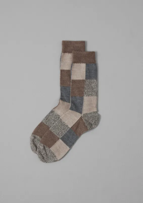 Rove Patchwork Wool Socks | Grey Multi sold by TOAST