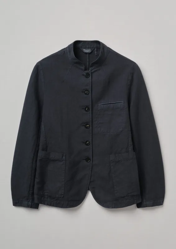 Garment Dyed Cotton Linen Neat Jacket | Slate Navy sold by TOAST