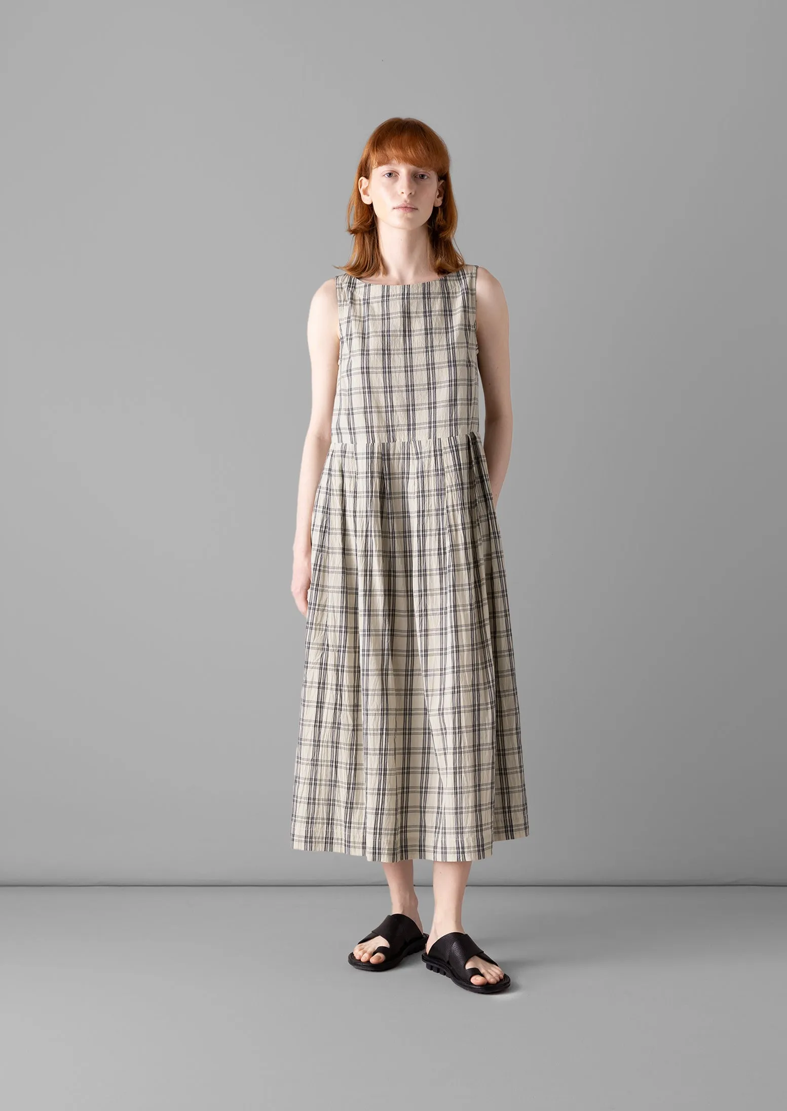 Iku Check Cotton Dress | Sand sold by TOAST product image thumbnail 2