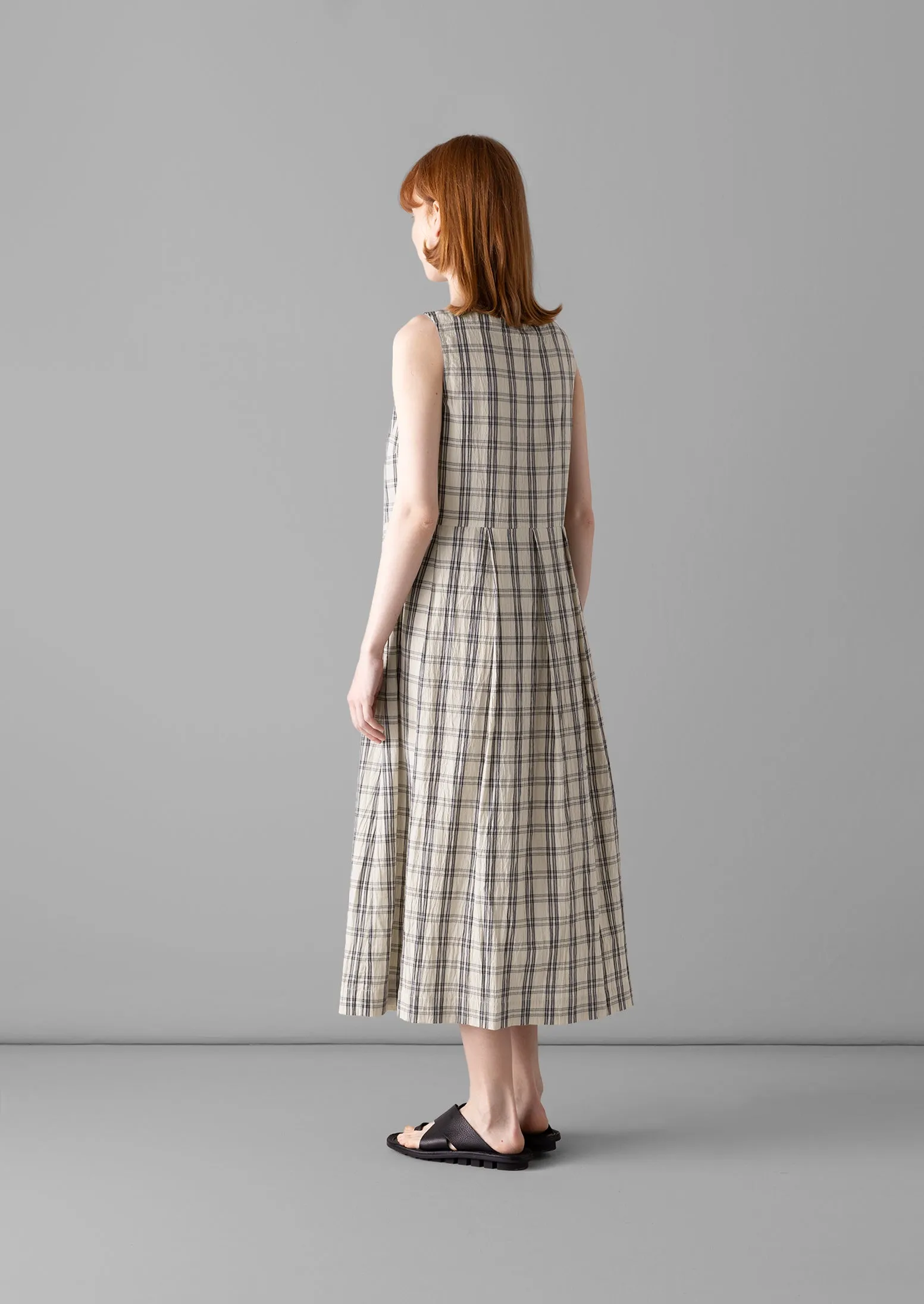 Iku Check Cotton Dress | Sand sold by TOAST product image thumbnail 4