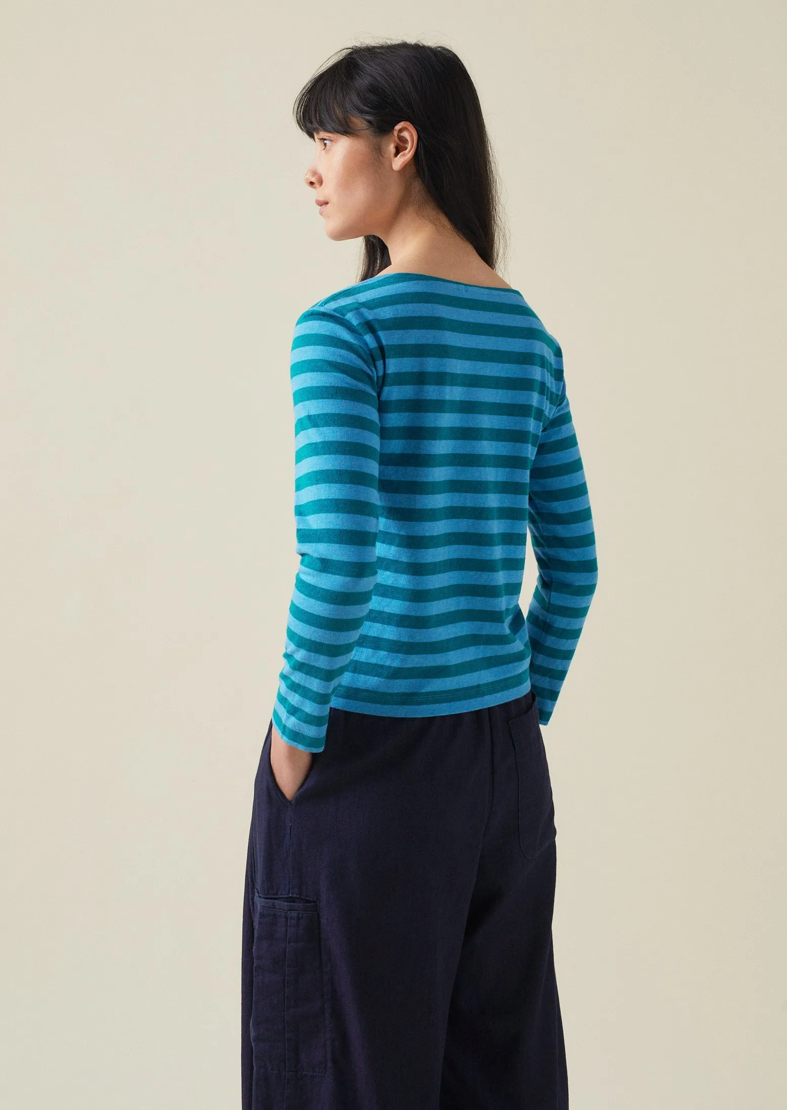 Stripe Soft Cotton Long Sleeve Tee | Blue/Teal sold by TOAST product image thumbnail 4