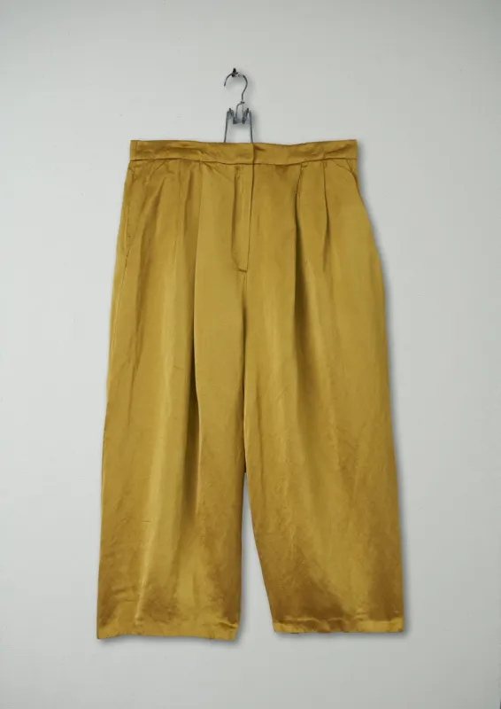 Reworn Satin Pleat Front Culotte Size 14 (259) | Dull Gold sold by TOAST