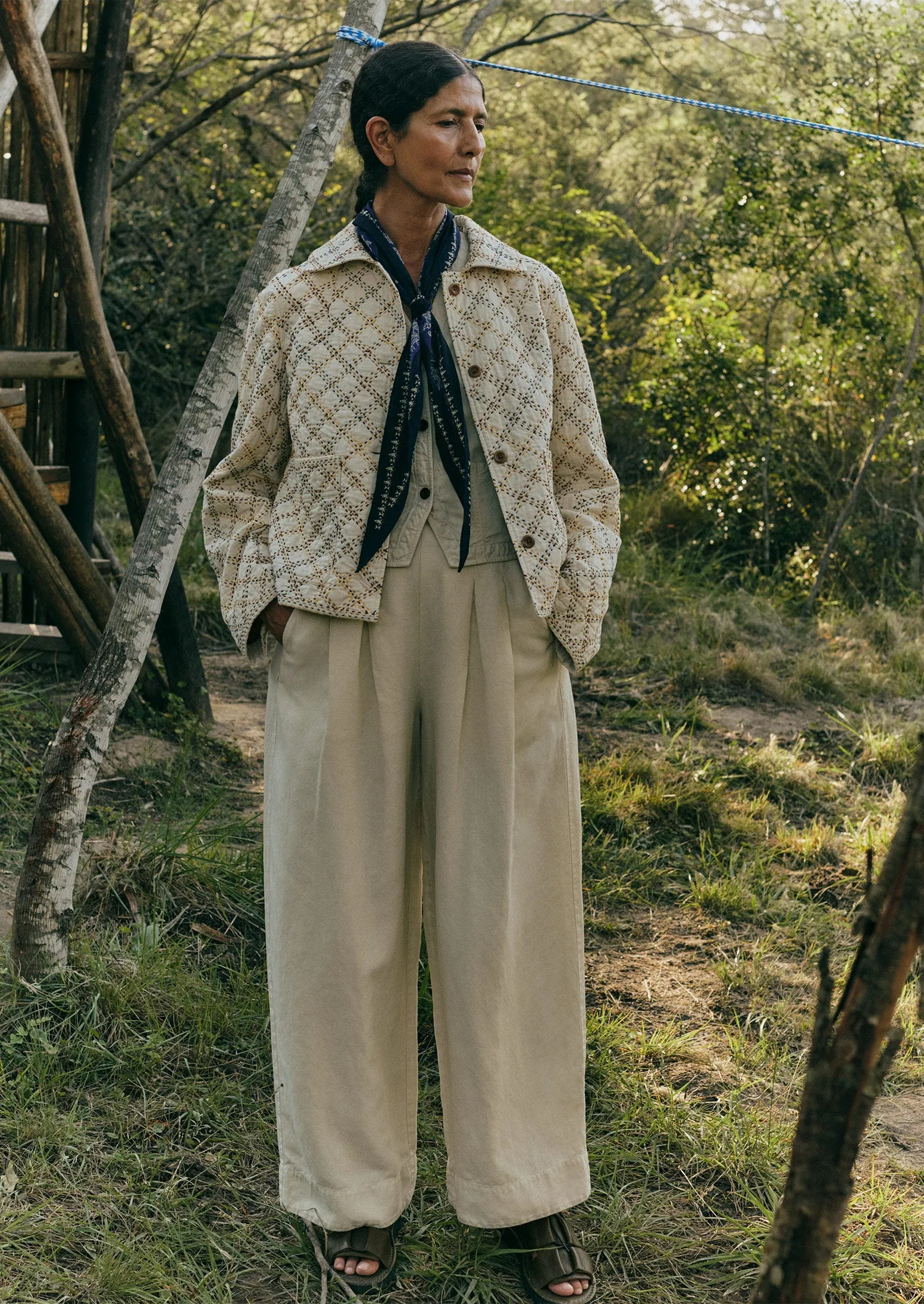 Hand Stitched Check Cotton Jacket | Ecru/Multi sold by TOAST product image thumbnail 3