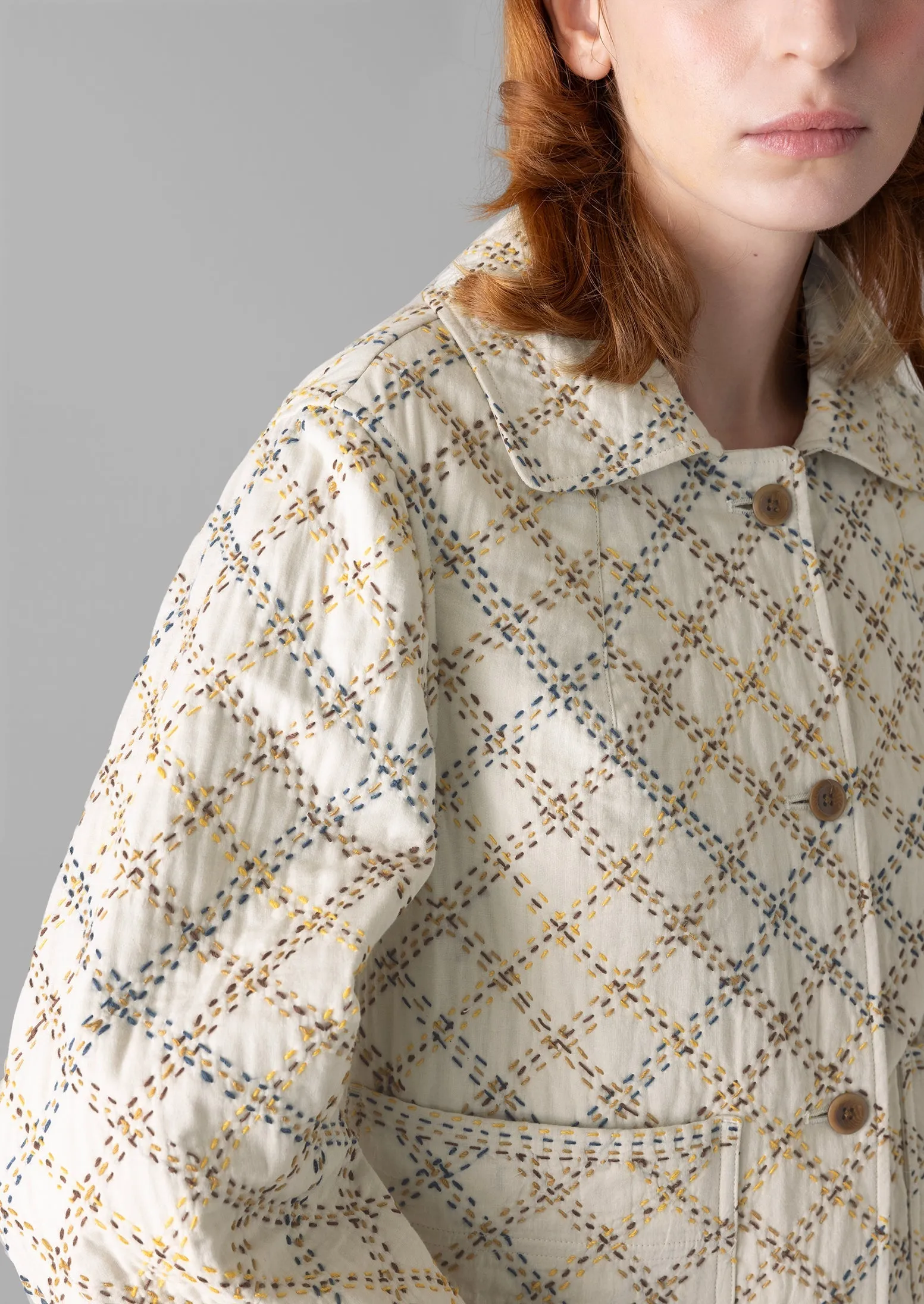 Hand Stitched Check Cotton Jacket | Ecru/Multi sold by TOAST product image thumbnail 4