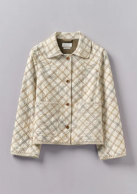 Hand Stitched Check Cotton Jacket | Ecru/Multi sold by TOAST