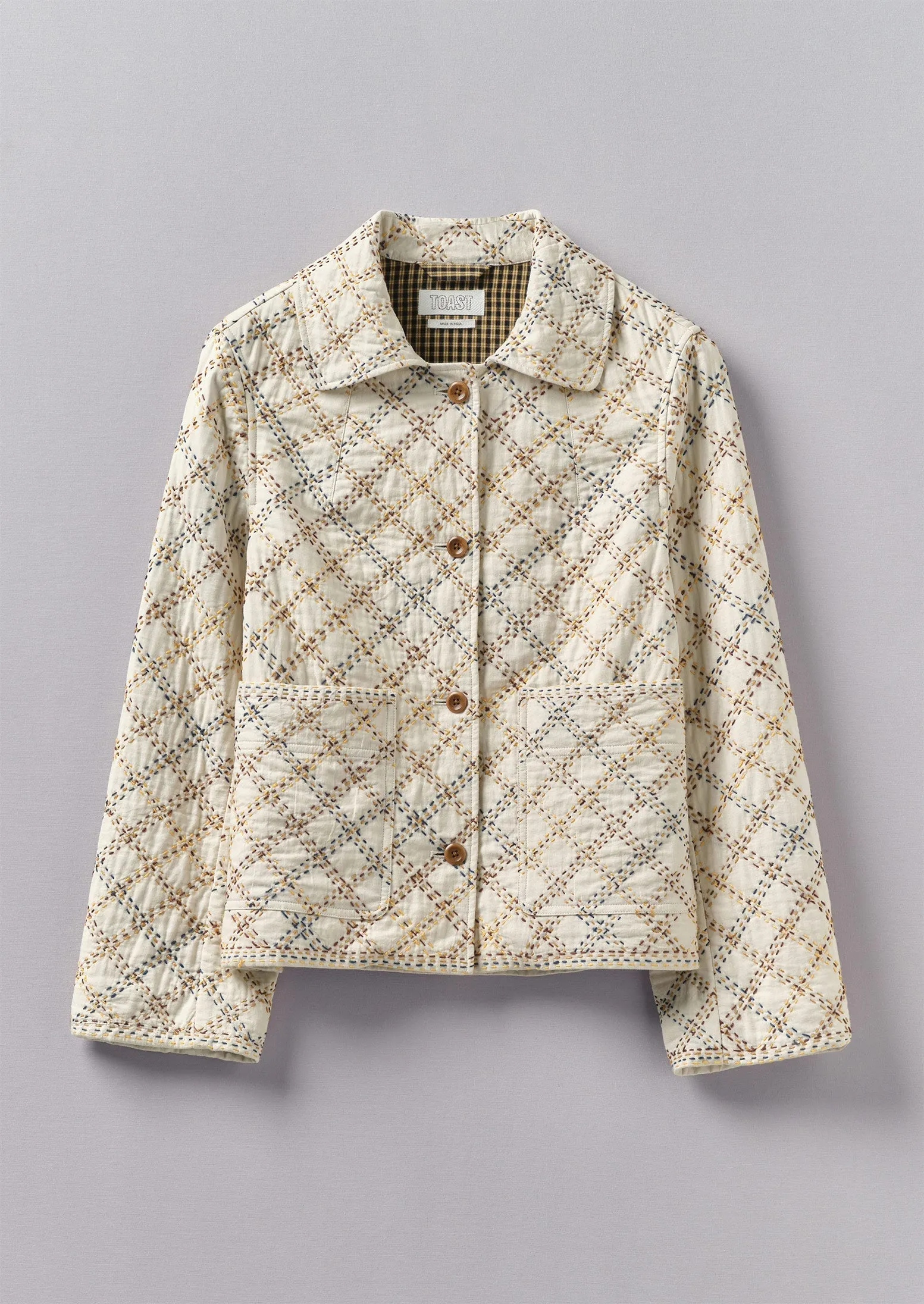 Hand Stitched Check Cotton Jacket | Ecru/Multi sold by TOAST