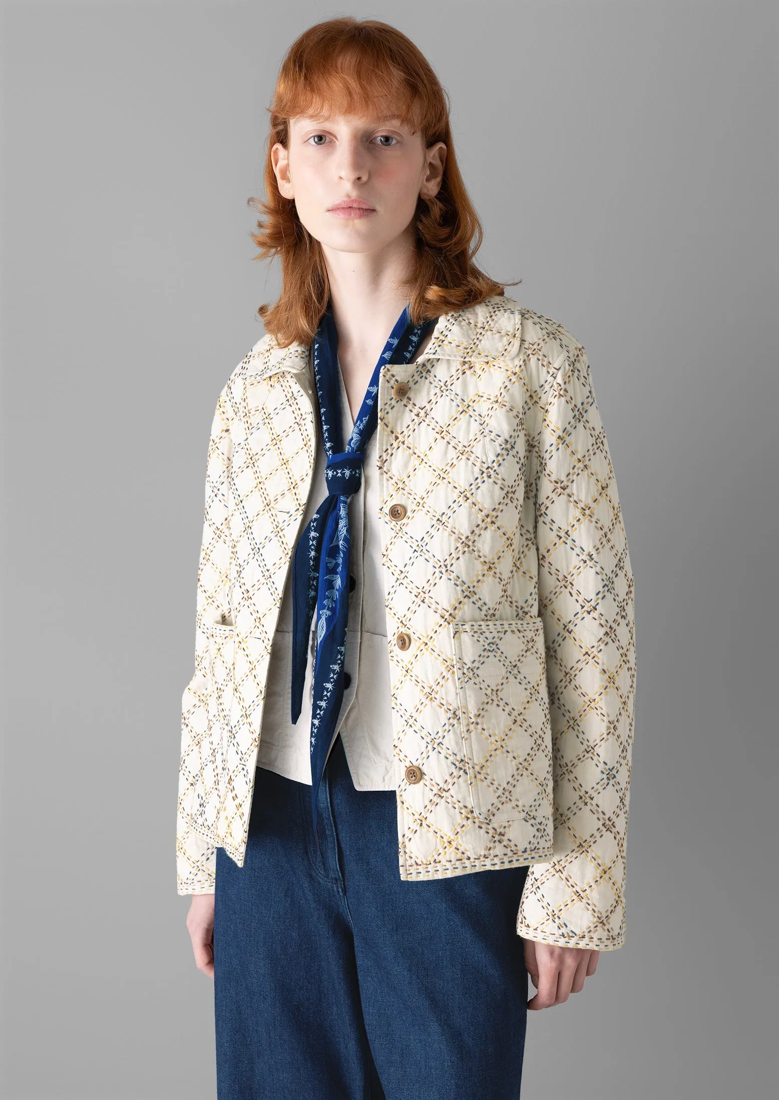 Hand Stitched Check Cotton Jacket | Ecru/Multi sold by TOAST product image thumbnail 5