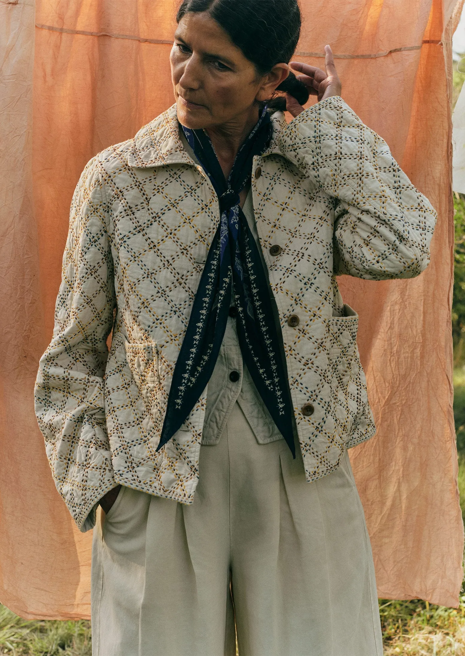 Hand Stitched Check Cotton Jacket | Ecru/Multi sold by TOAST product image thumbnail 2