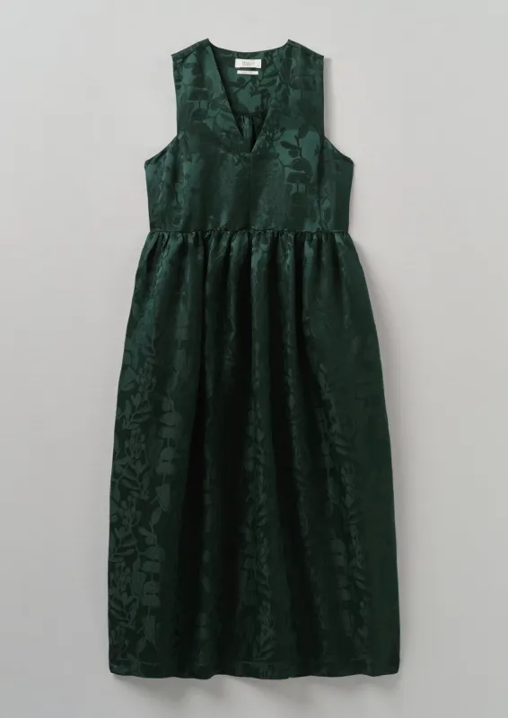 Linen Silk Jacquard Sleeveless Dress | Lapis Green sold by TOAST