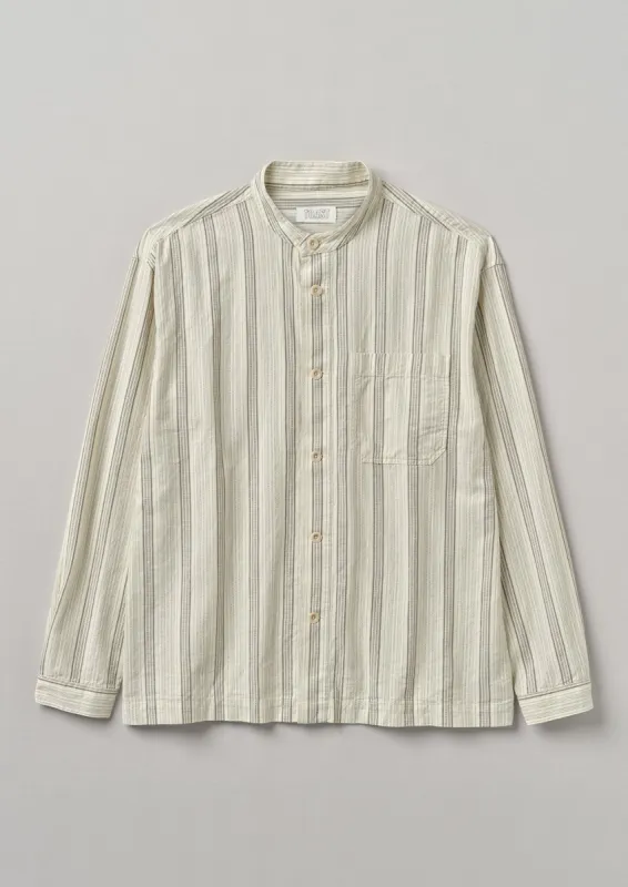 Grandad Collar Stripe Organic Cotton Shirt | Ecru/Khaki sold by TOAST