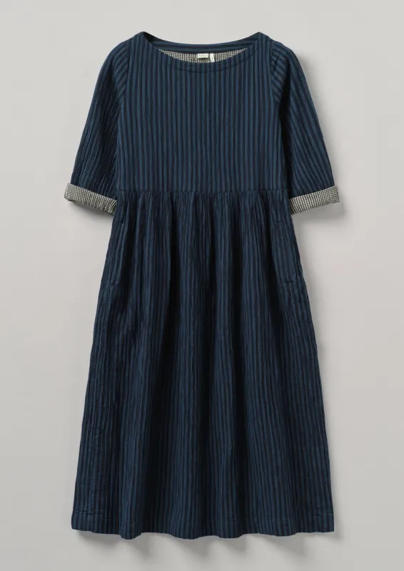 Freya Stripe Crinkle Cotton Dress | Navy sold by TOAST