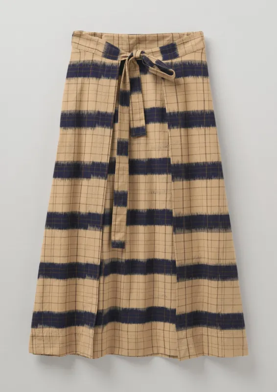 Tie Front Check Ikat Skirt | Sand/Lapis sold by TOAST