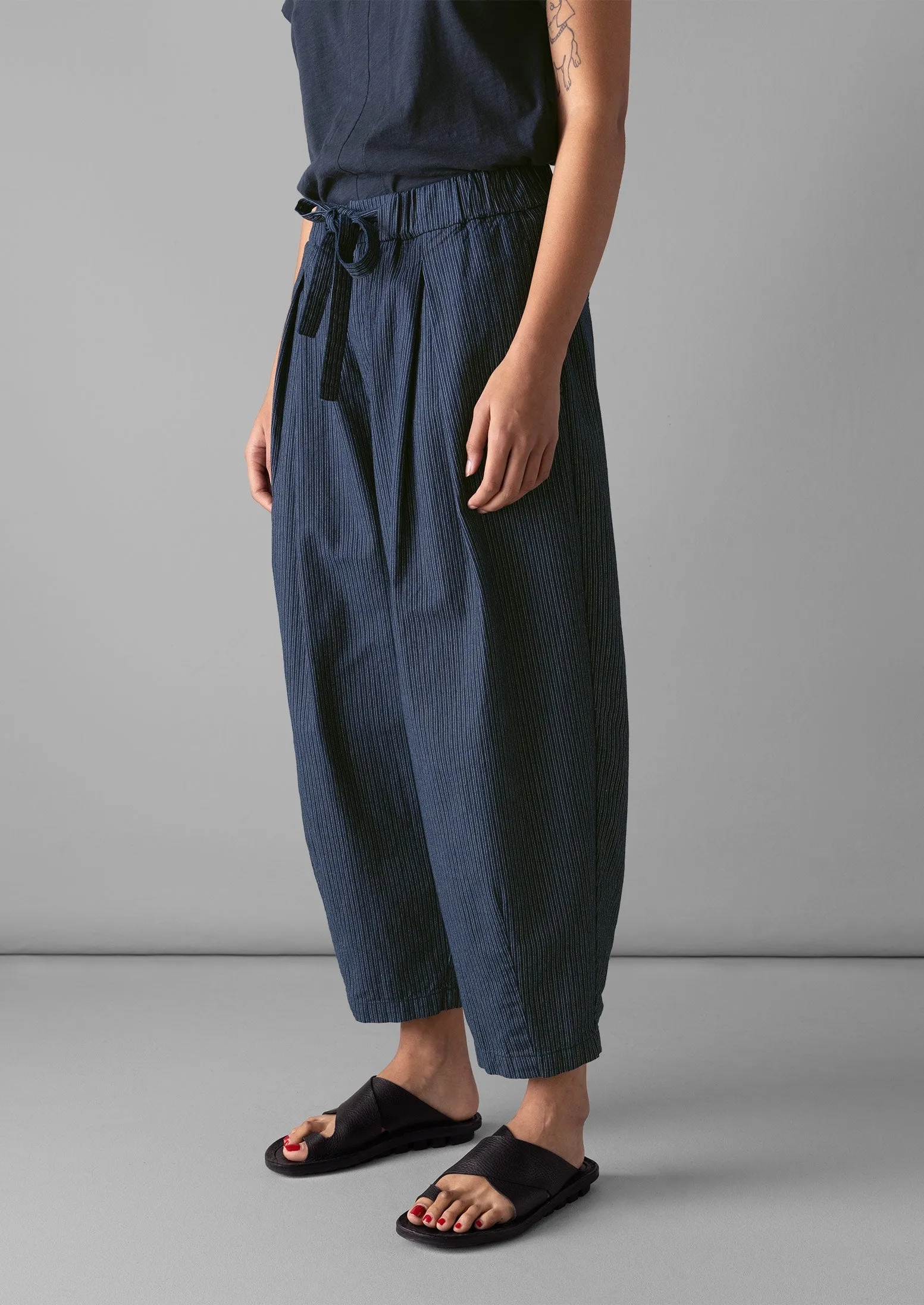 Bronwen Stripe Cotton Trousers | Navy/Ecru sold by TOAST product image thumbnail 3