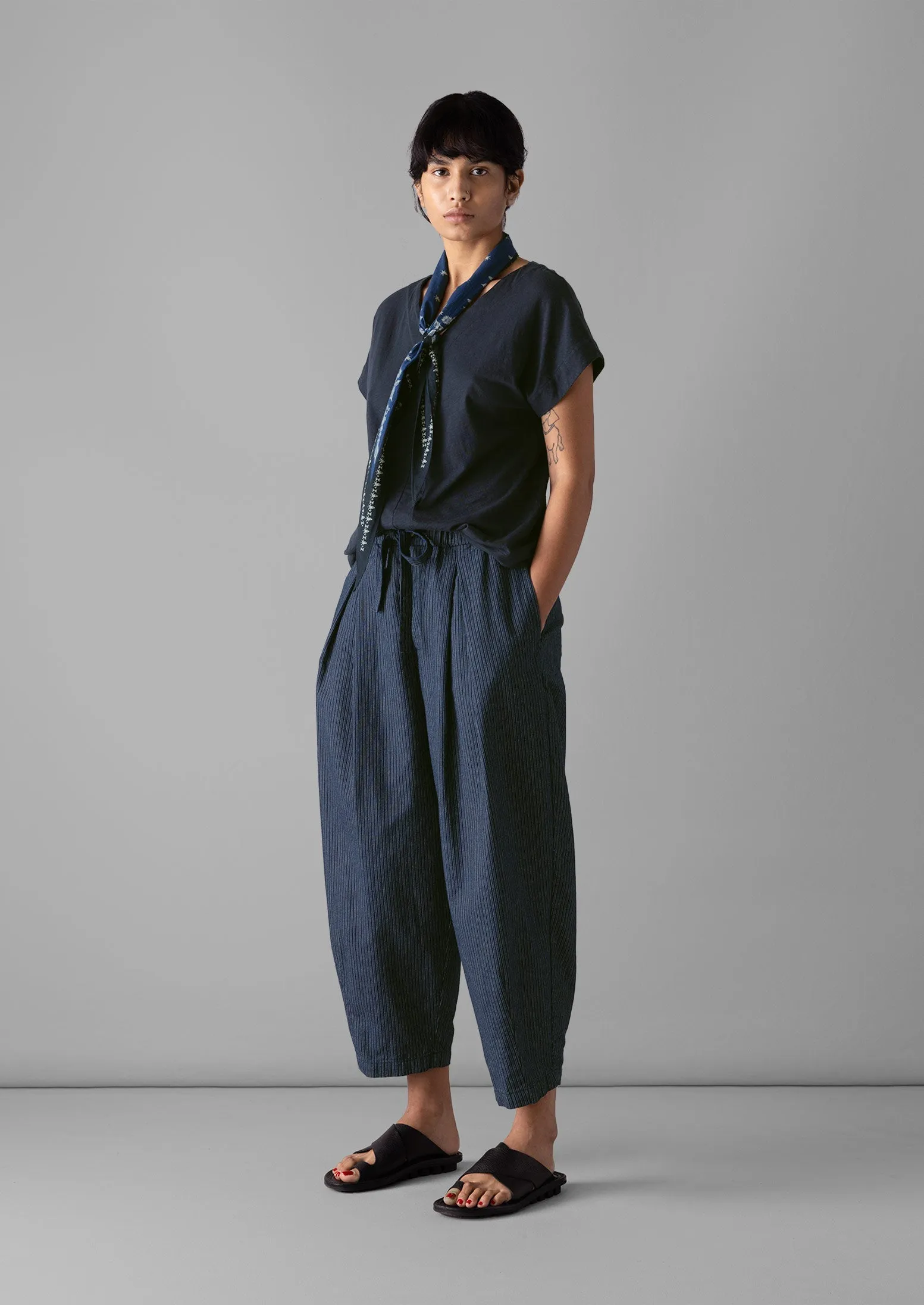 Bronwen Stripe Cotton Trousers | Navy/Ecru sold by TOAST product image thumbnail 4