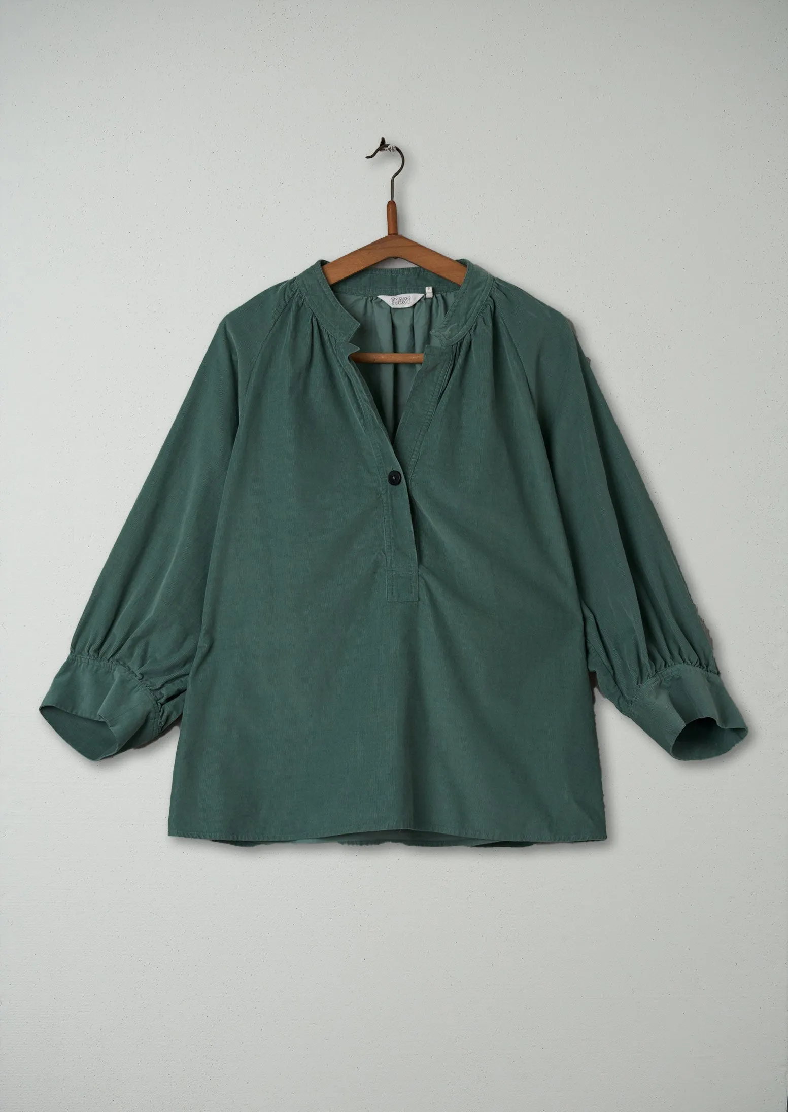 Reworn Needlecord Raglan Shirt Size L (221) | Thorn Green sold by TOAST