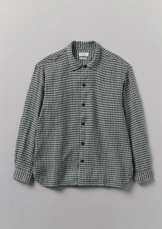 Dropped Shoulder Check Linen Shirt | Slate Navy sold by TOAST